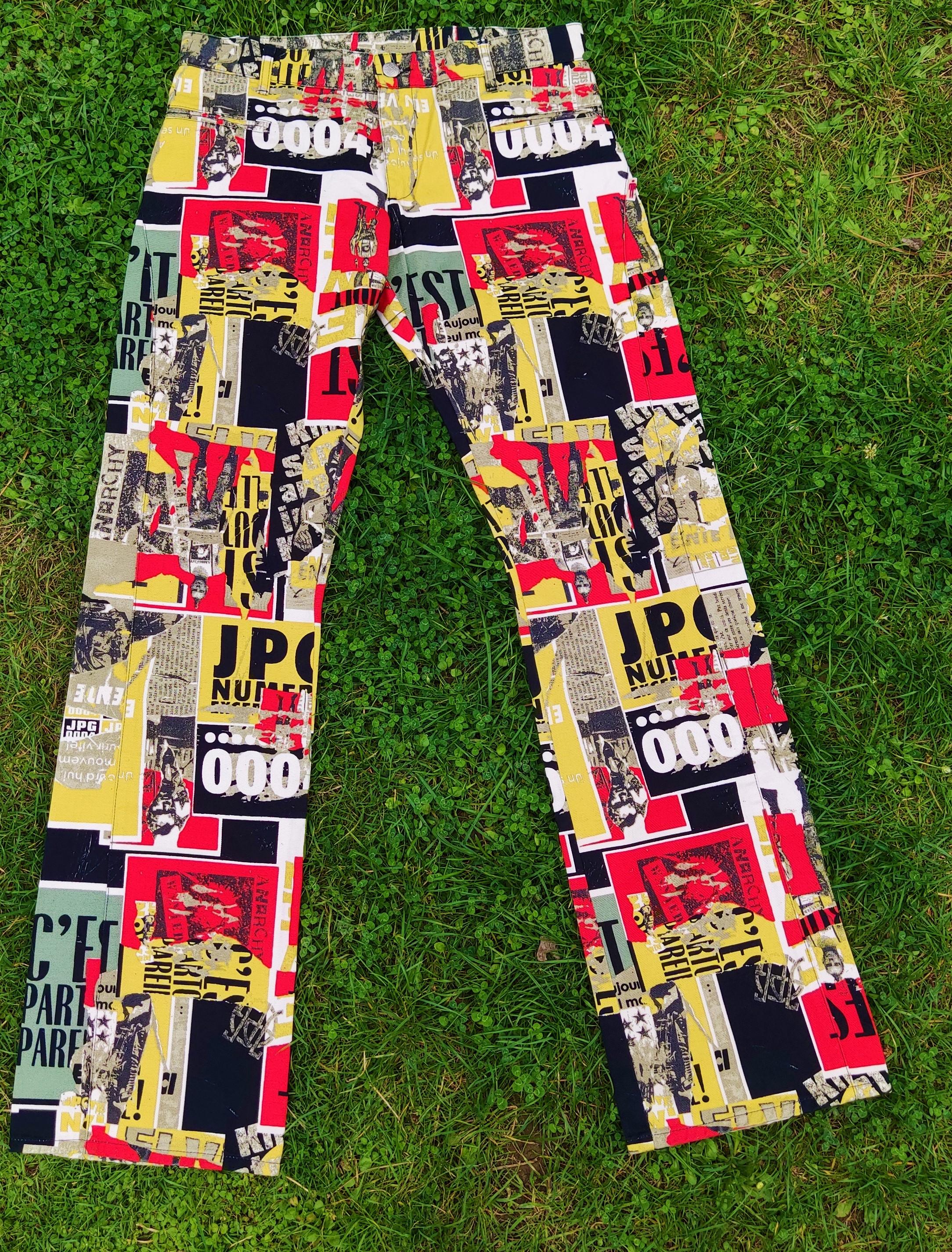 Women's Jean Paul Gaultier Jeans Vintage Anarchy Fight Racism Punk 90s Trousers Pants For Sale