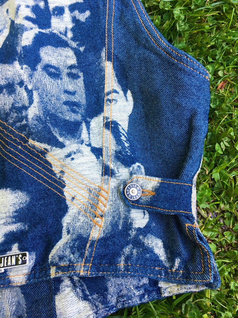 Ensemble Vintage Jean-Paul Gaultier F/W 1992 - Jacquard « Faces » Denim - Taille 38 - Bleu
