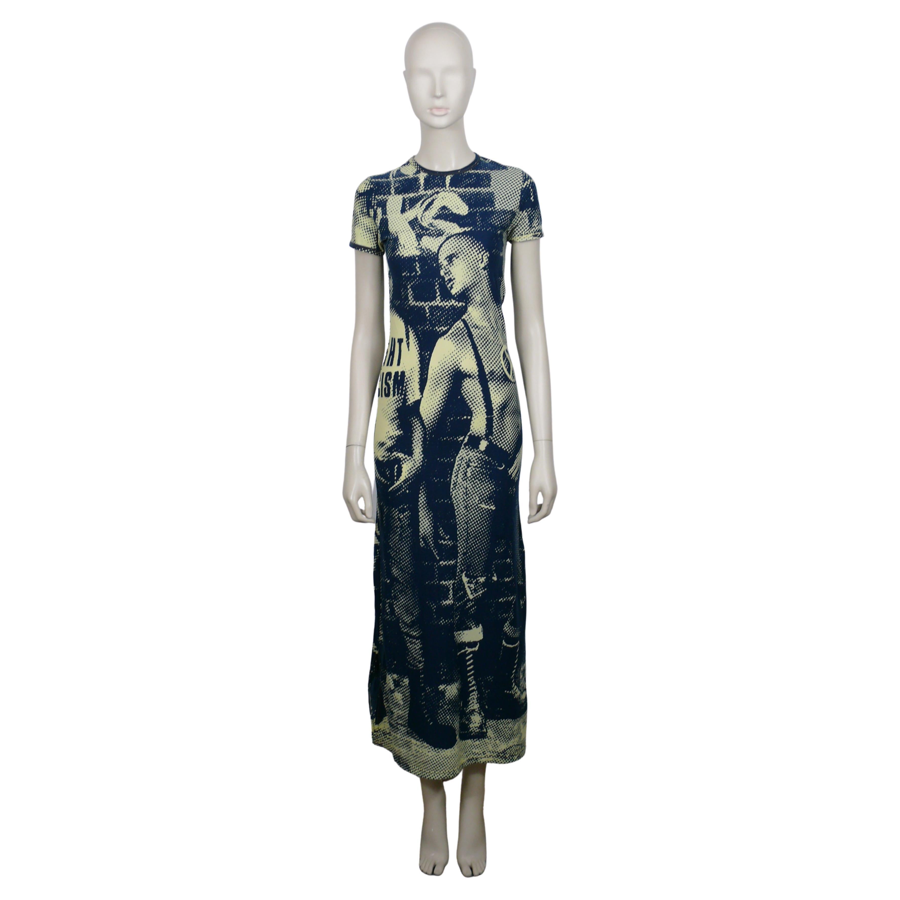 JEAN PAUL GAULTIER JEAN'S Vintage Iconic "Fight Racism" Bodycon Maxi Dress For Sale