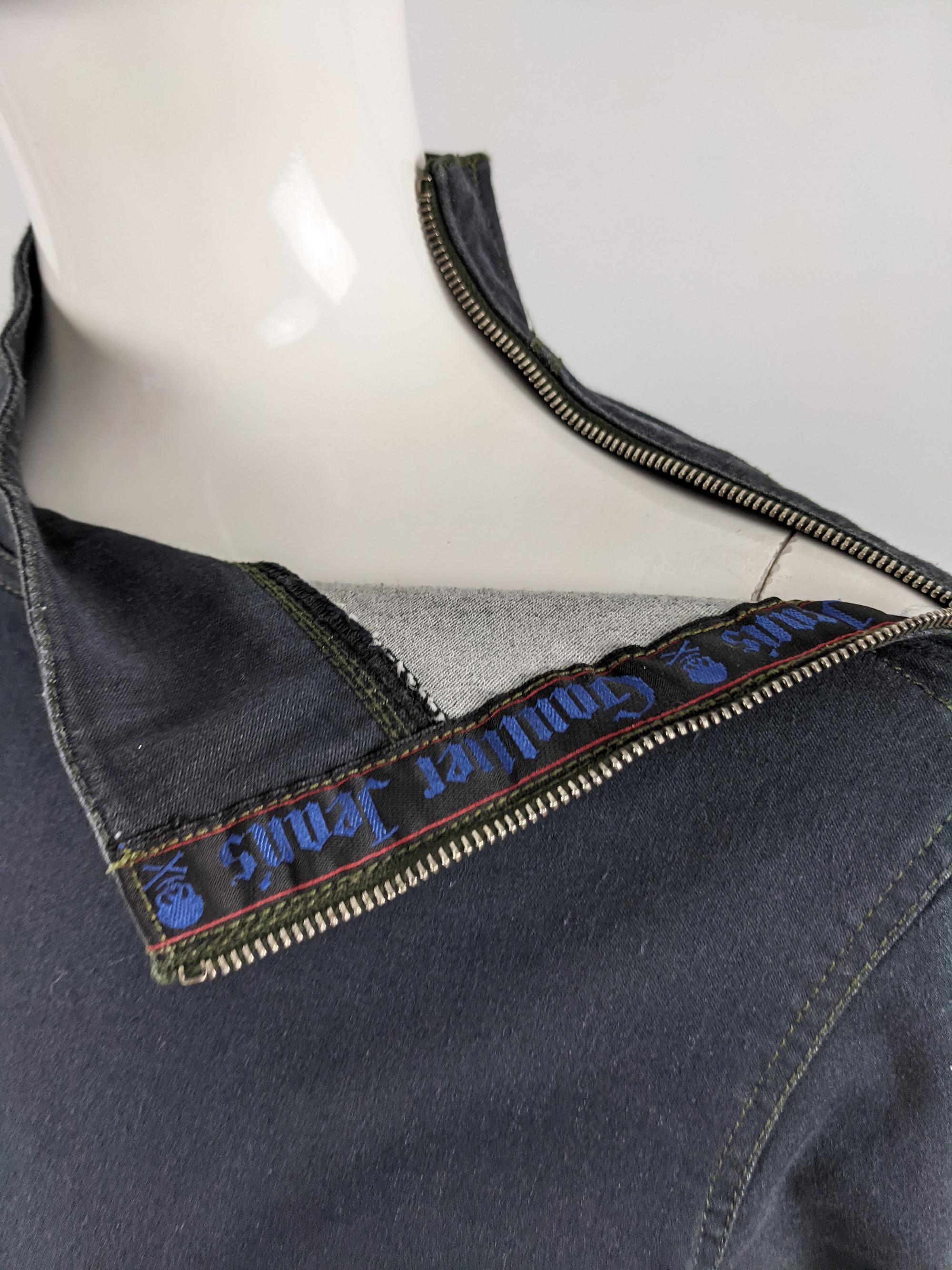 Jean Paul Gaultier Jeans Vintage Mock Neck Stretch Denim Minimalist Dress, 1990s In Good Condition In Doncaster, South Yorkshire