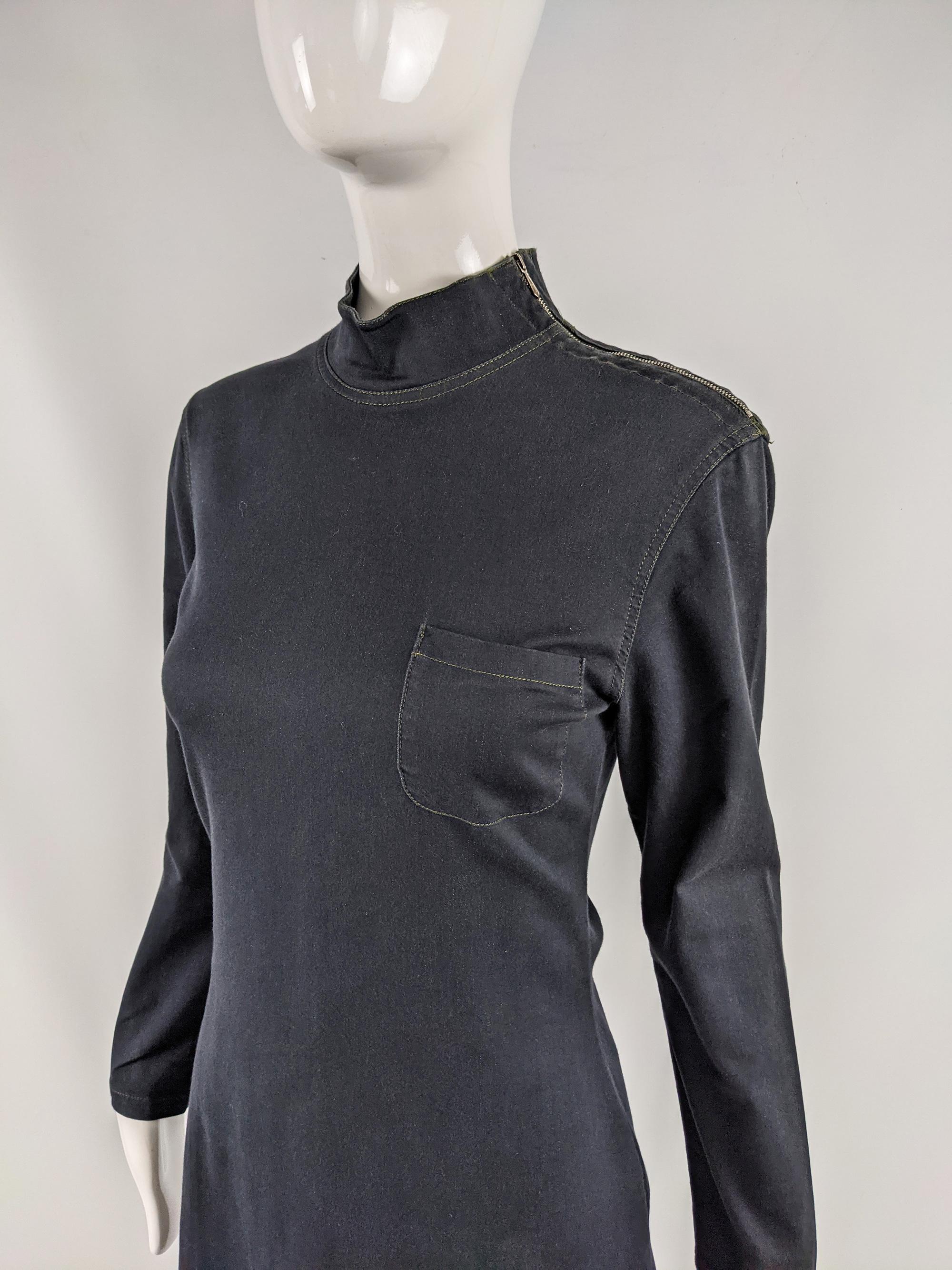 Women's Jean Paul Gaultier Jeans Vintage Mock Neck Stretch Denim Minimalist Dress, 1990s For Sale