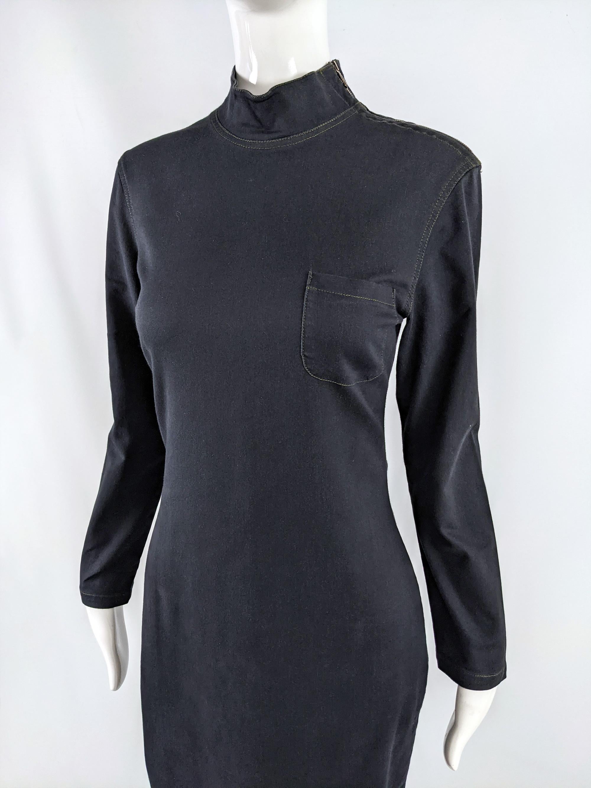 Jean Paul Gaultier Jeans Vintage Mock Neck Stretch Denim Minimalist Dress, 1990s For Sale 2