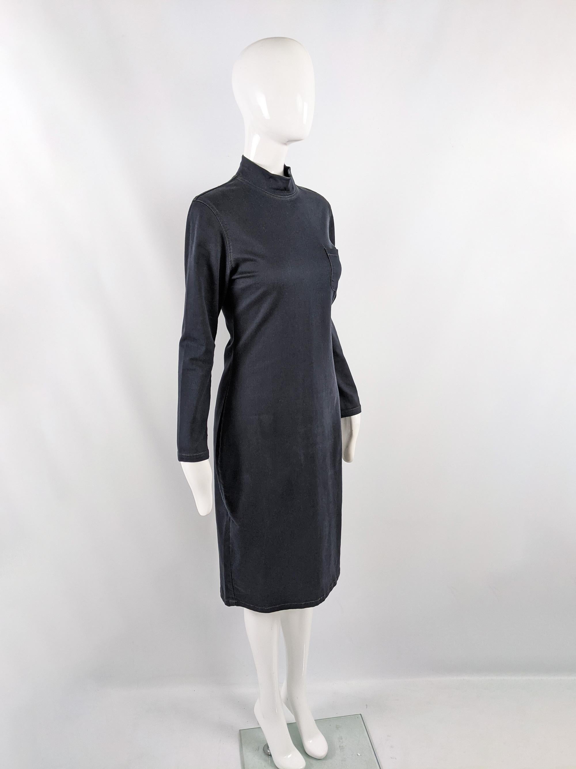 Jean Paul Gaultier Jeans Vintage Mock Neck Stretch Denim Minimalist Dress, 1990s For Sale 3