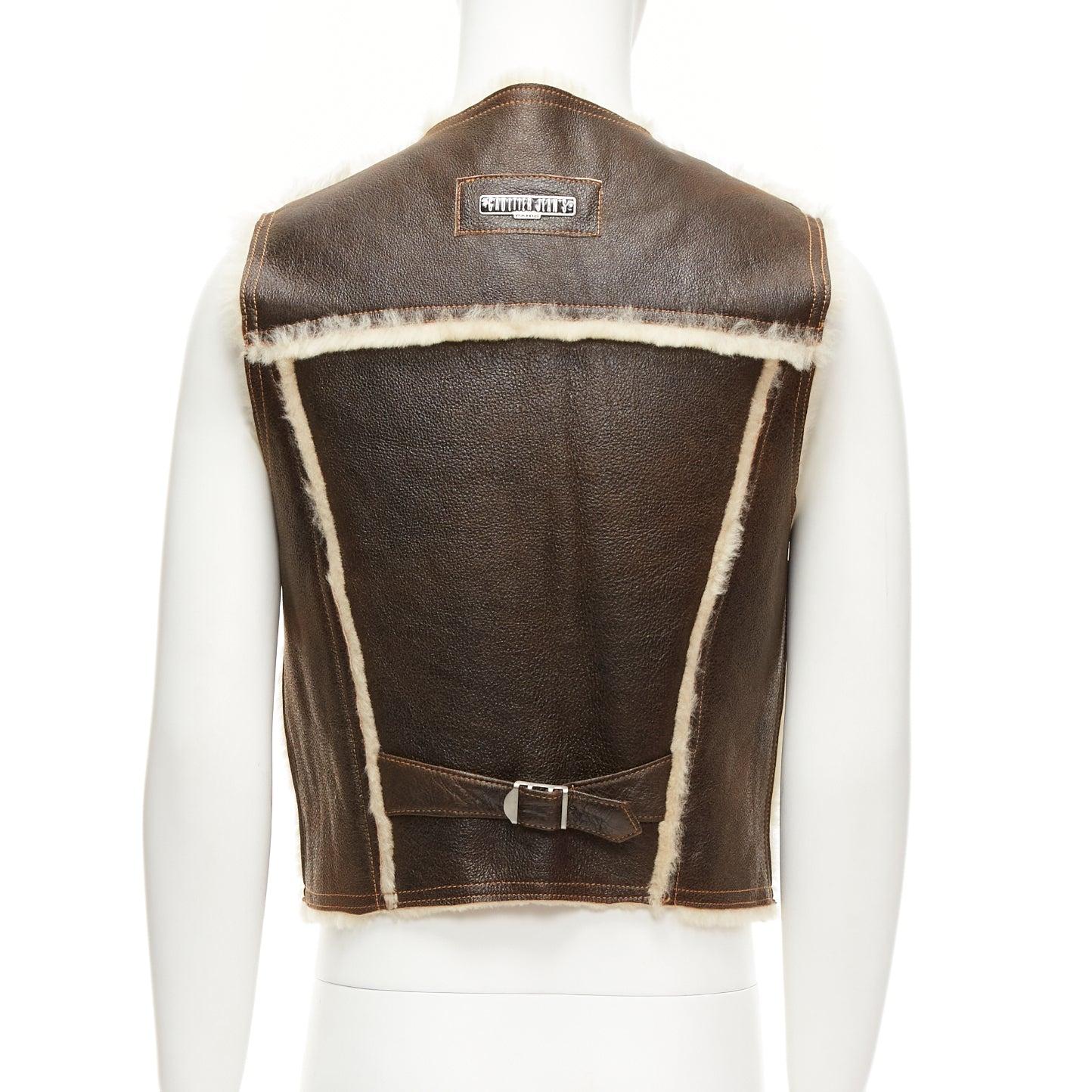 JEAN PAUL GAULTIER JEANS Vintage shearling lined logo zip vest jacket FR42 XXS For Sale 1