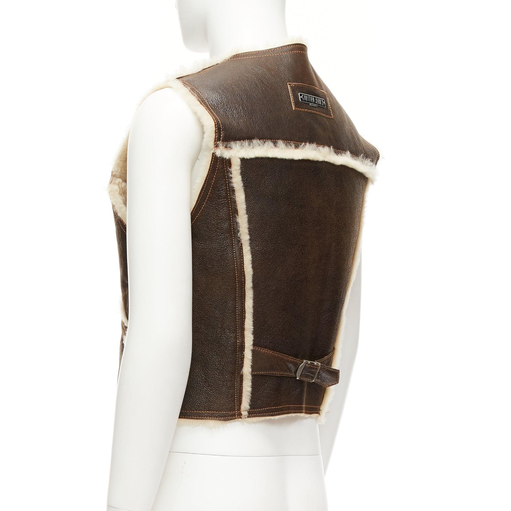 JEAN PAUL GAULTIER JEANS Vintage shearling lined logo zip vest jacket FR42 XXS For Sale 2