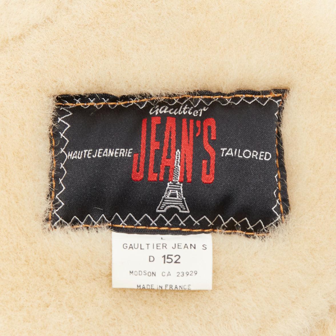 JEAN Paul Gaultier Jeans Giacca vintage in shearling con logo e zip FR42 XXS in vendita 3