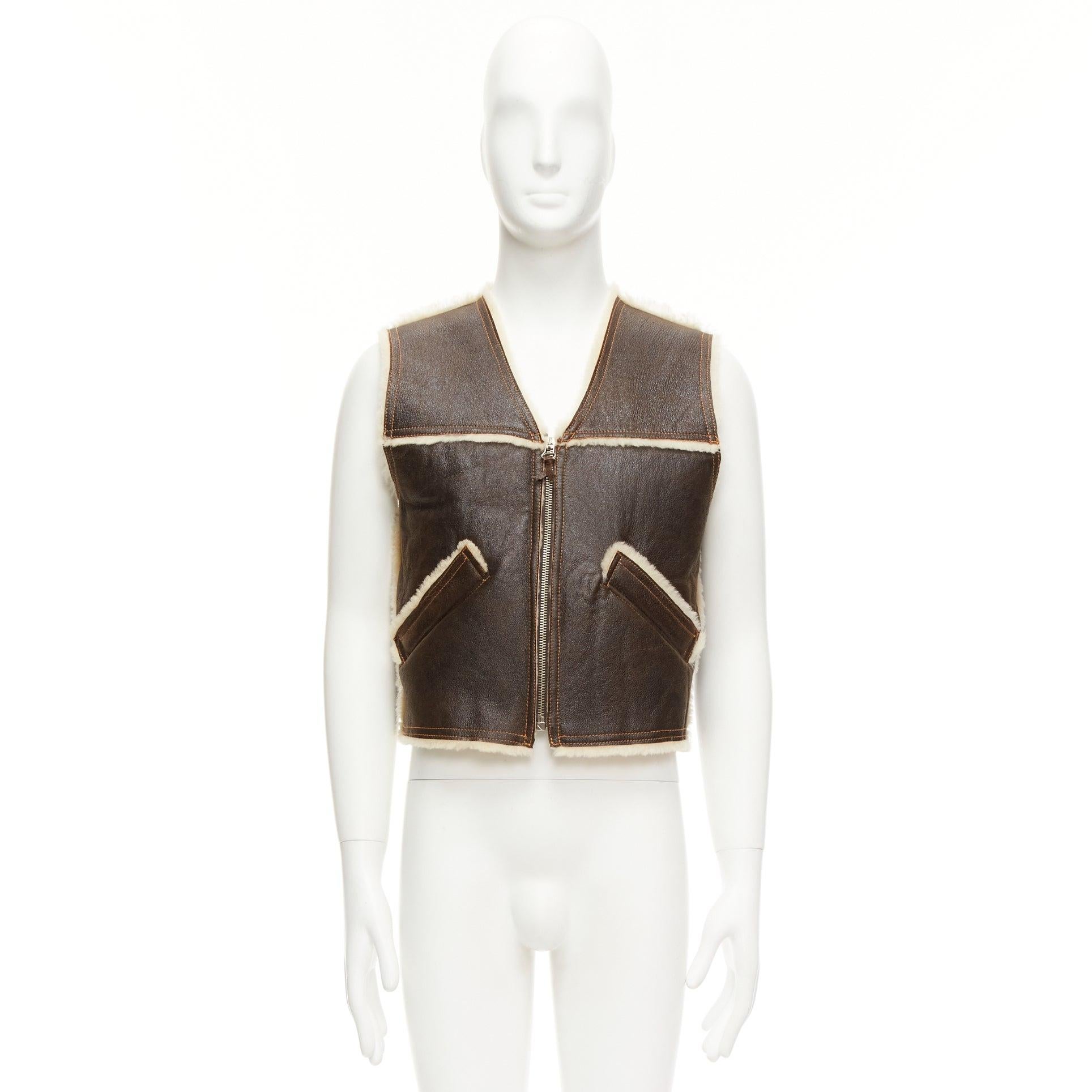 JEAN PAUL GAULTIER JEANS Vintage shearling lined logo zip vest jacket FR42 XXS For Sale 5