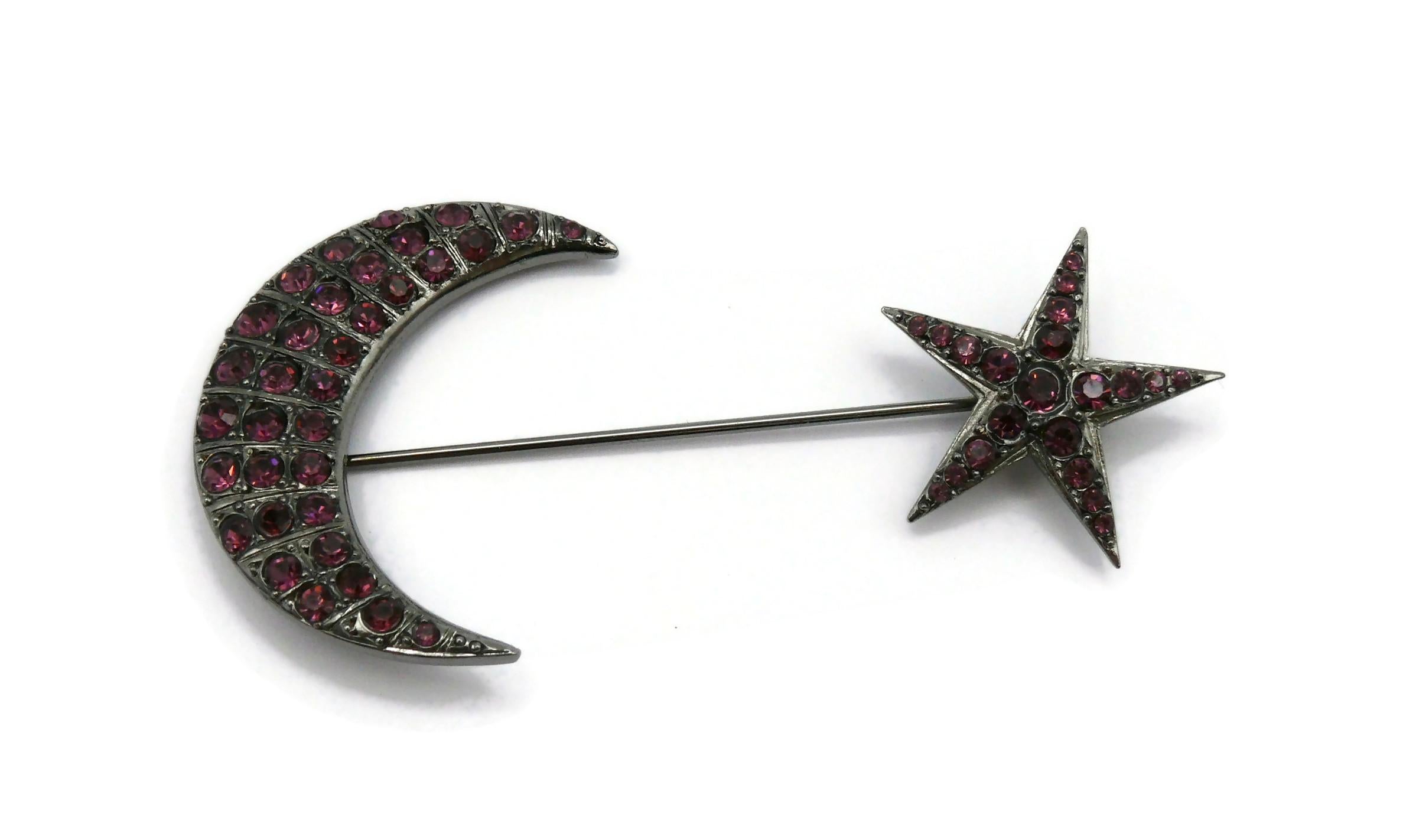 JEAN PAUL GAULTIER Jewelled Crescent Moon & Star Lapel Pin Brooch In Good Condition In Nice, FR