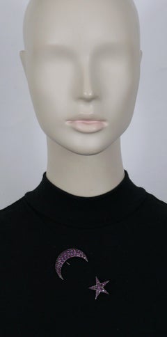 JEAN PAUL GAULTIER Jewelled Crescent Moon & Star Lapel Pin Brooch