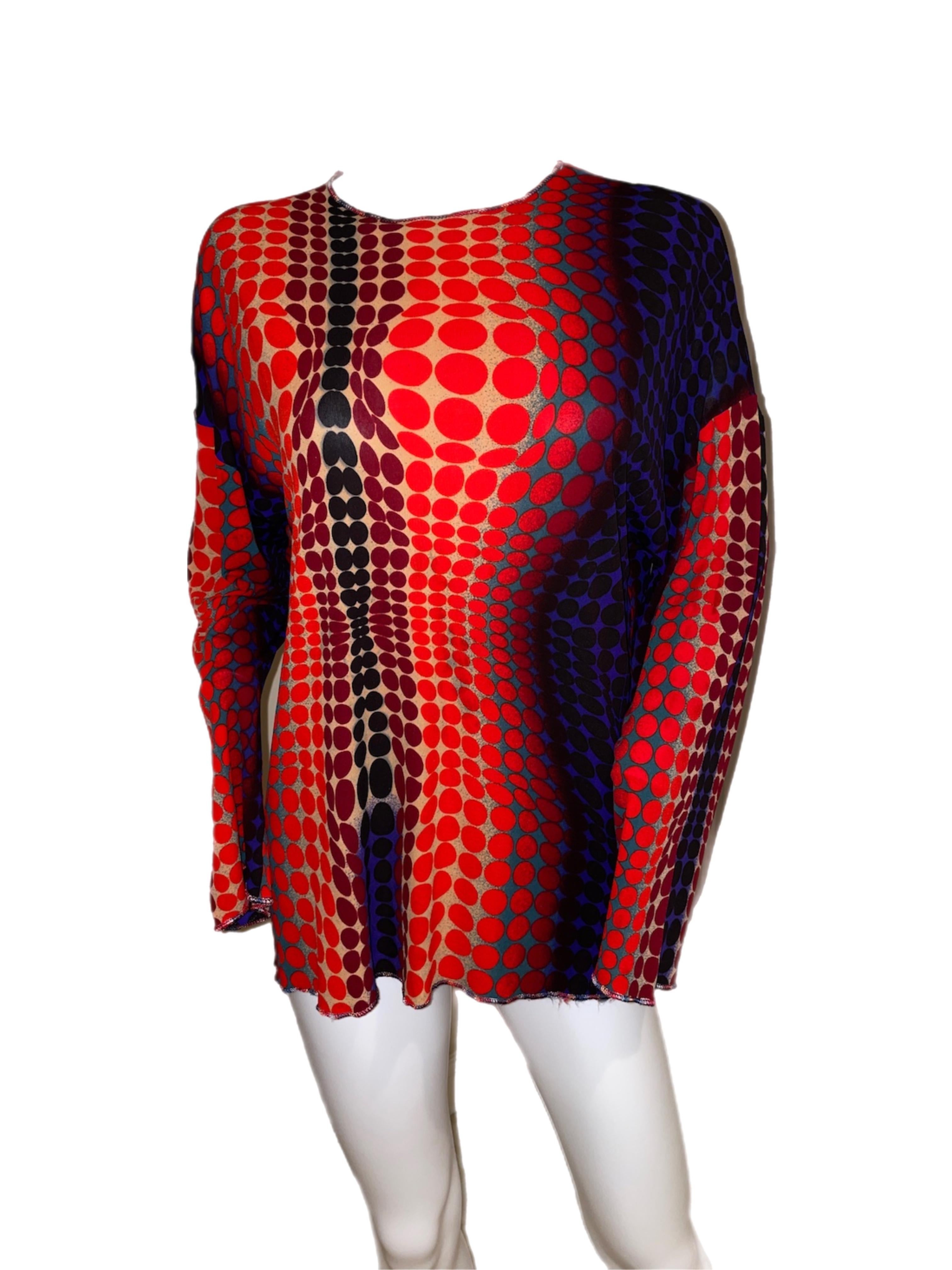 AW 1995 JPG red cyber dot runway print long sleeve shirt, size L. Stretchy. Unique cut, very oversized, probably men's, drop shoulder. Like new condition, no flaws.

NO RETURNS ALL SALES FINAL