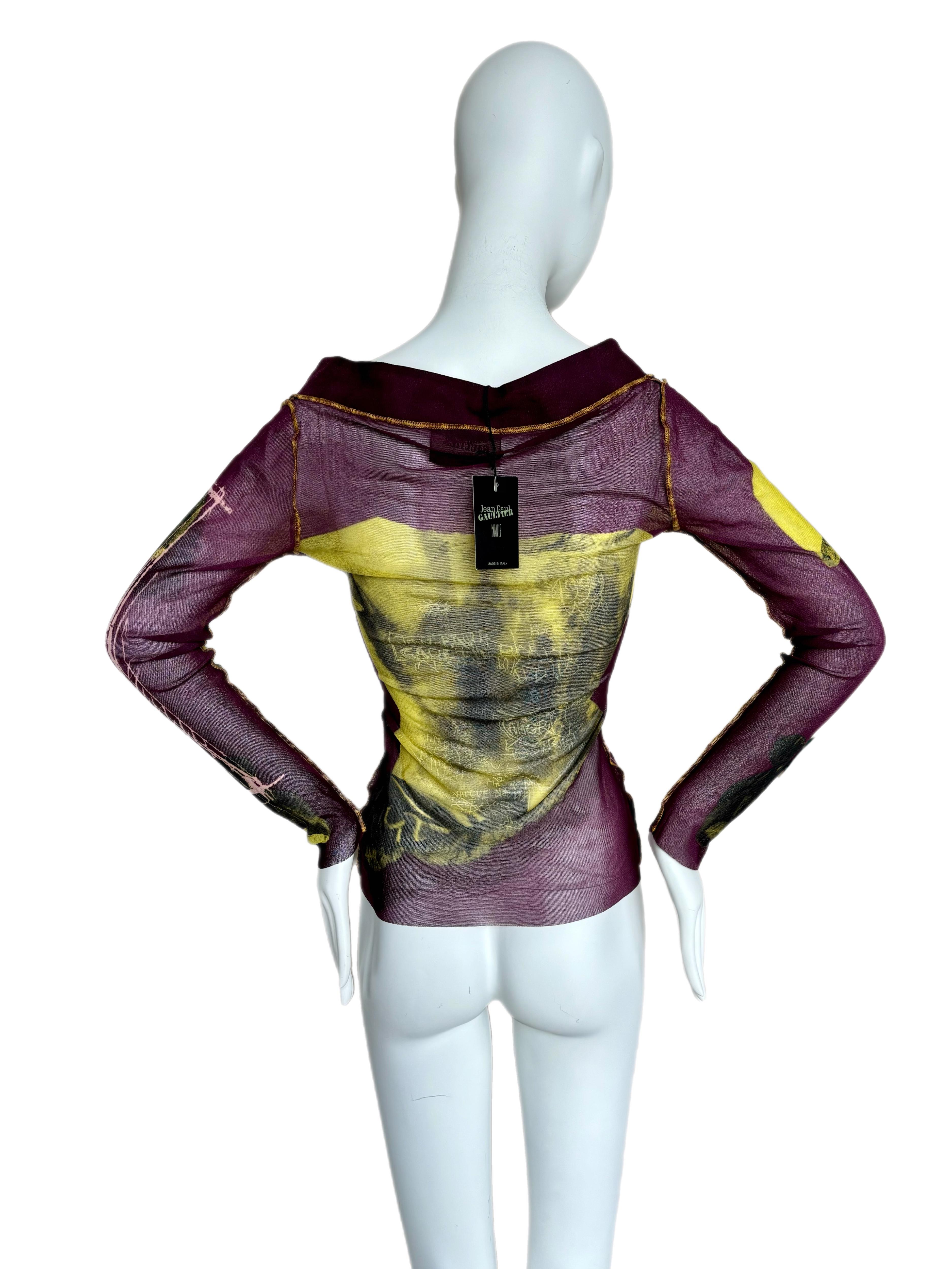 JEAN PAUL GAULTIER JPG 1999 Vintage Venus de Milo print long sleeve mesh top In New Condition In Leonardo, NJ