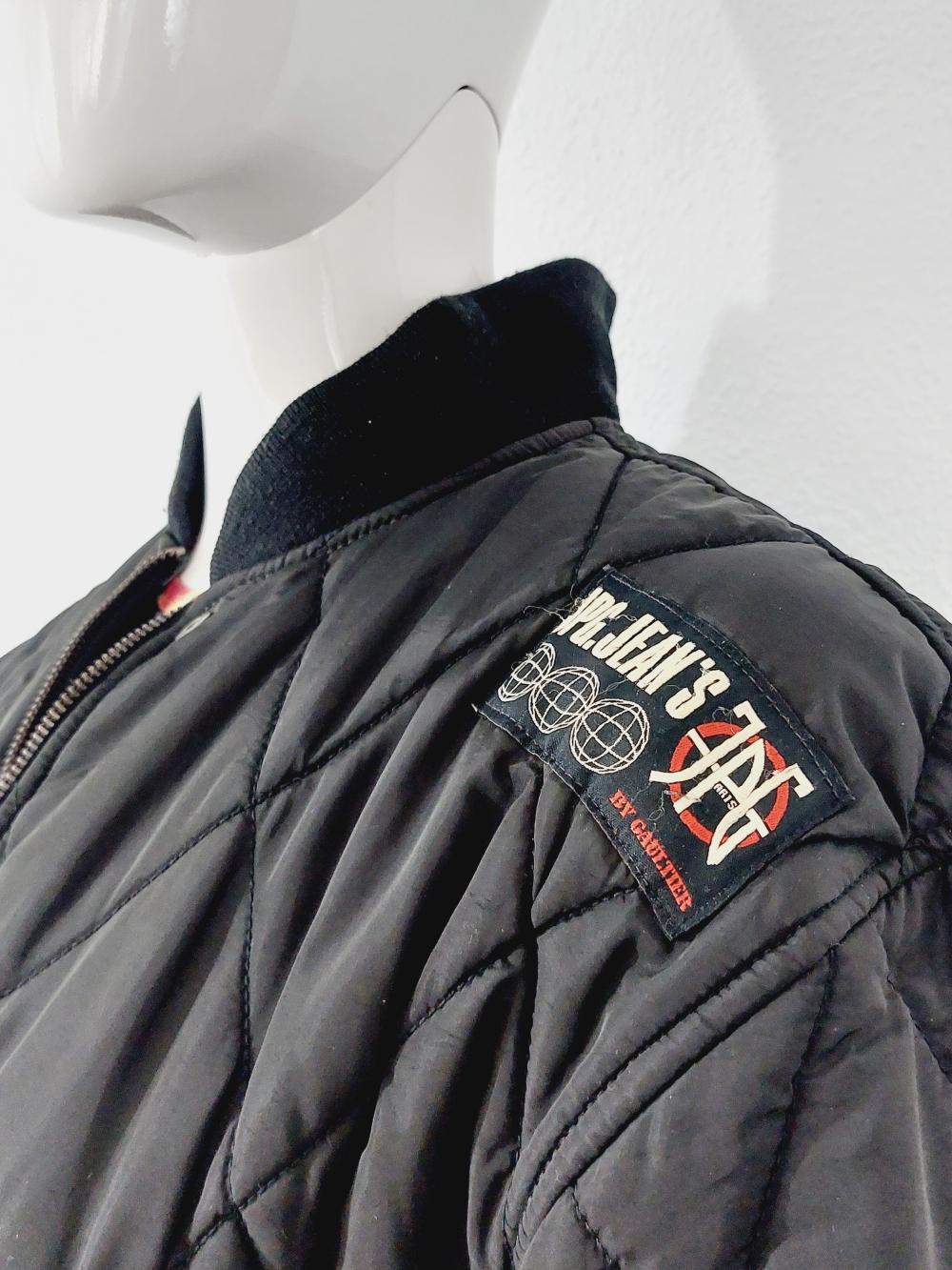 Jean Paul Gaultier JPG Black Bomber Fly Quilted Pilot Wasp Tab Waist Jacket For Sale 7