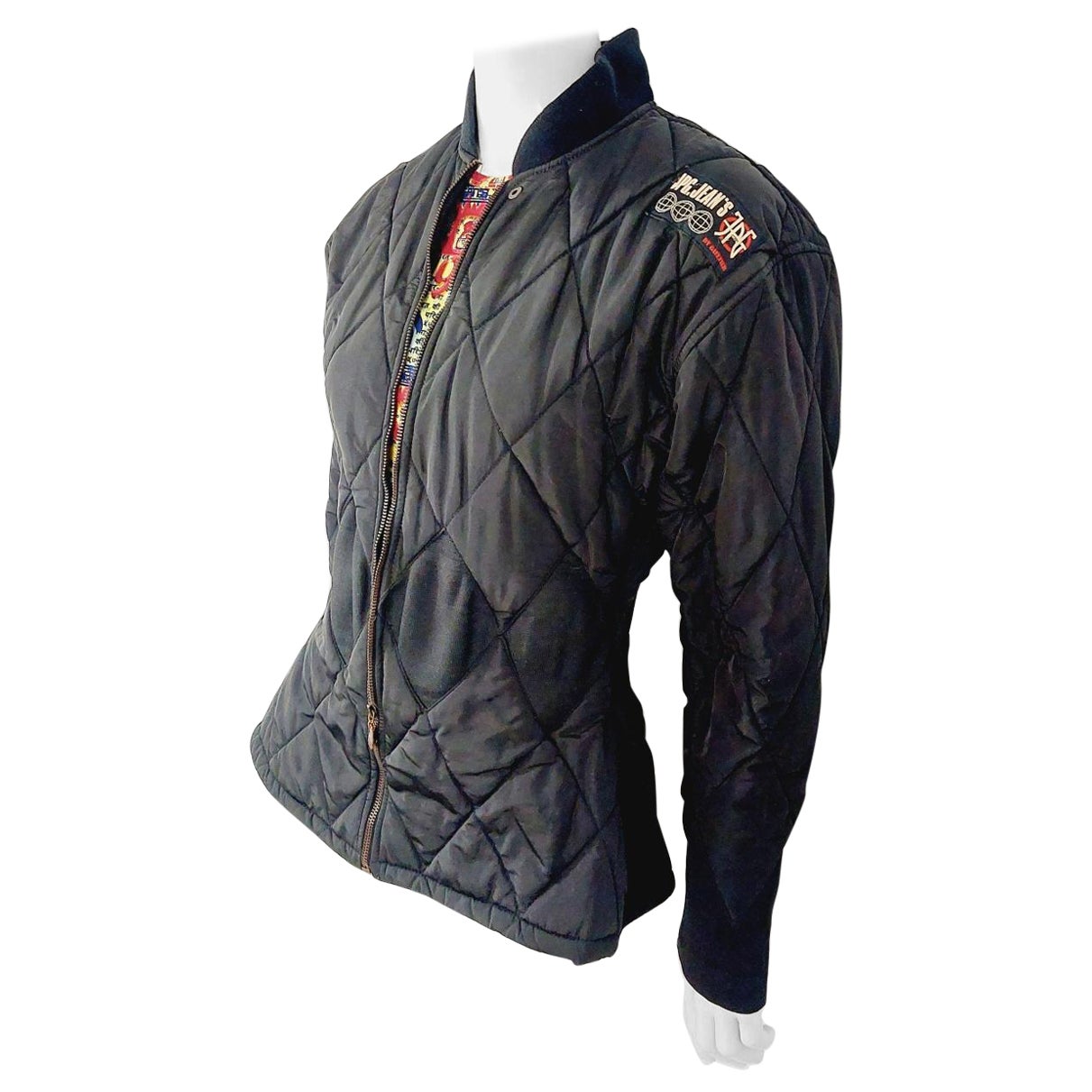 Jean Paul Gaultier JPG Black Bomber Fly Quilted Pilot Wasp Tab Waist Jacket For Sale