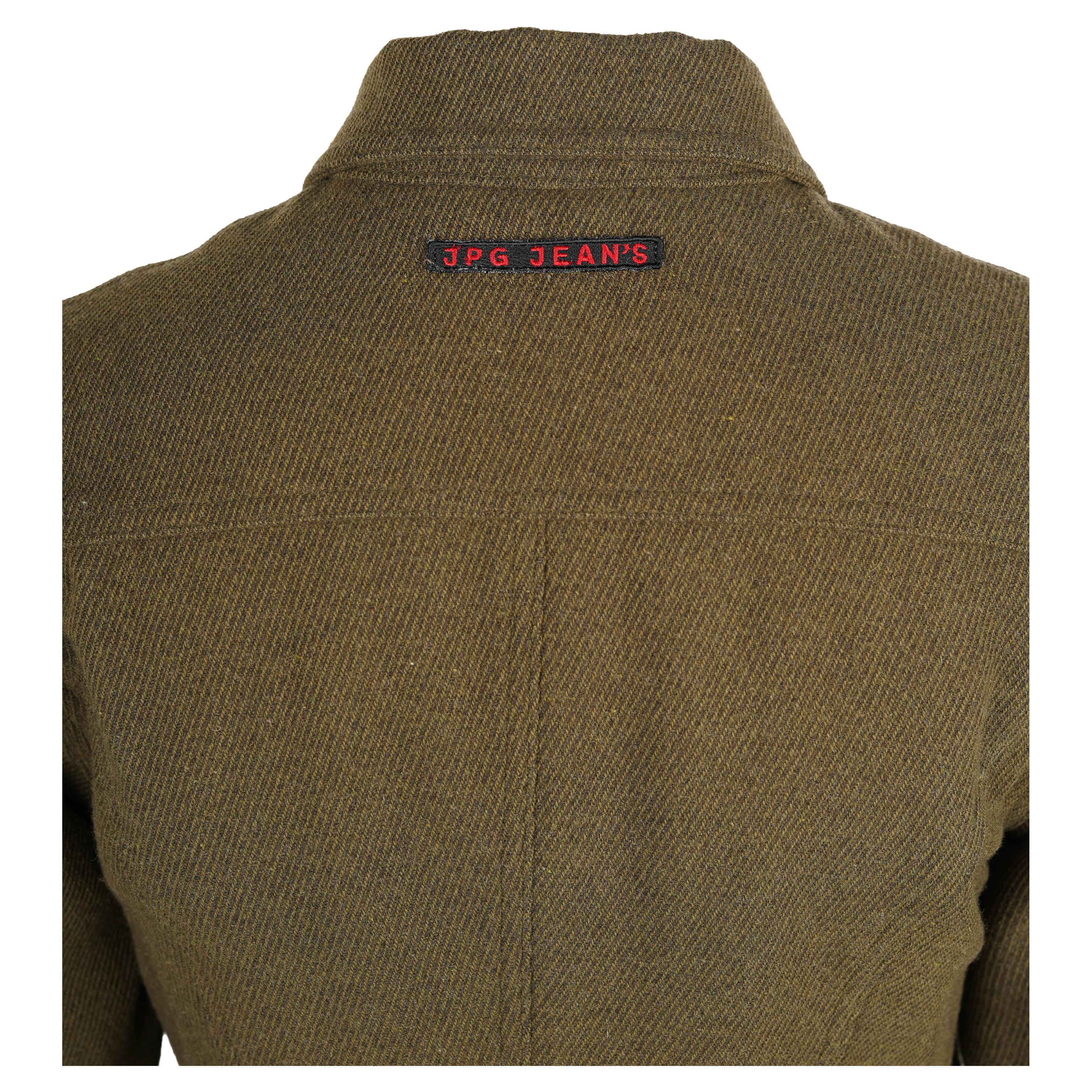 Nero Jean Paul Gaultier JPG Jean’s Olive Wool Moto Jacket, Made in Italy – 1990s in vendita