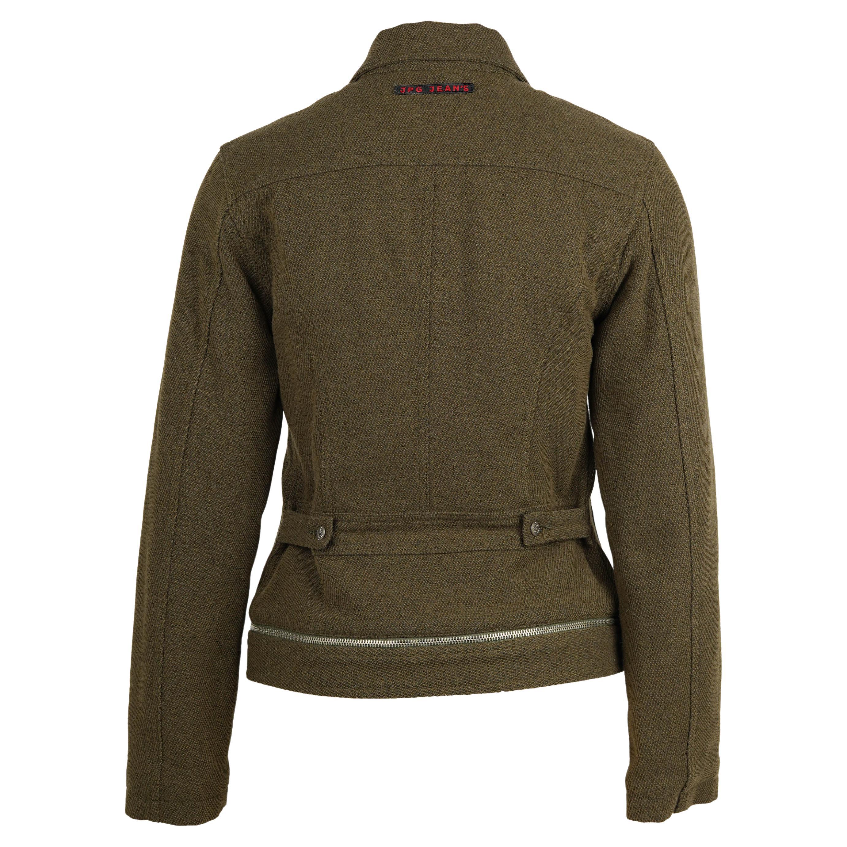 Jean Paul Gaultier JPG Jean’s Olive Wool Moto Jacket, Made in Italy – 1990s in vendita 1