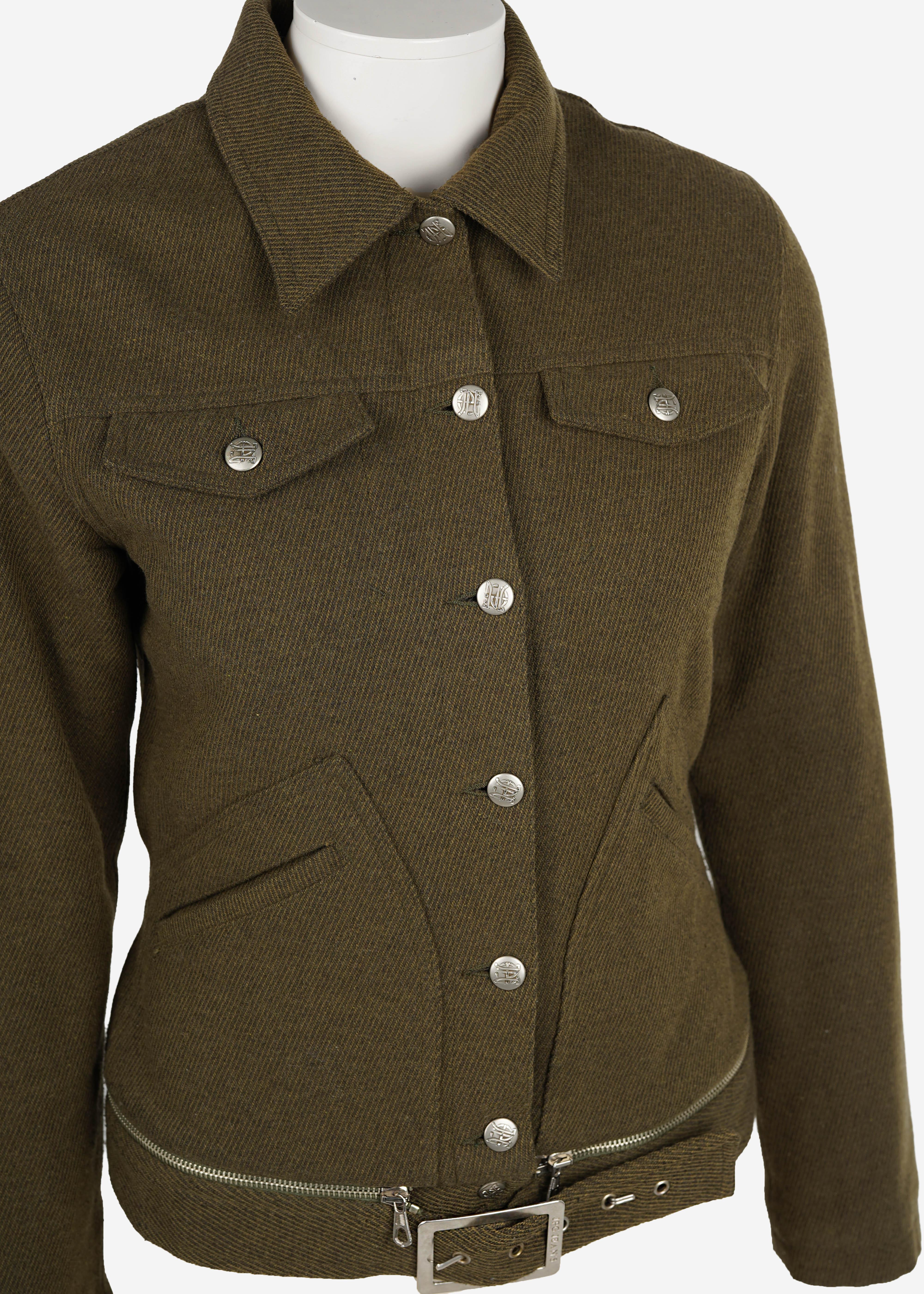 Jean Paul Gaultier JPG Jean’s Olive Wool Moto Jacket, Made in Italy – 1990s in vendita 2