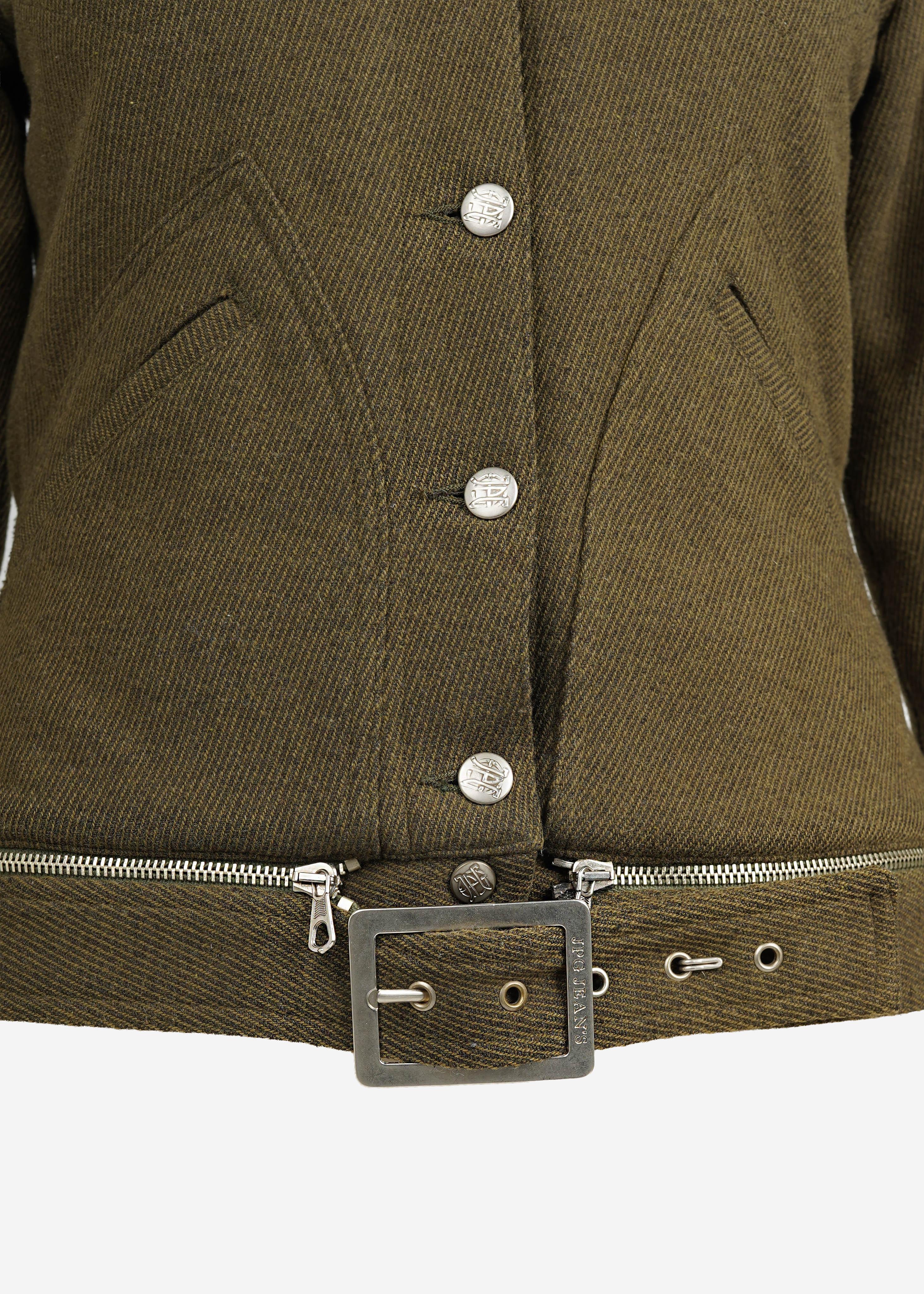 Jean Paul Gaultier JPG Jean’s Olive Wool Moto Jacket, Made in Italy – 1990s in vendita 3