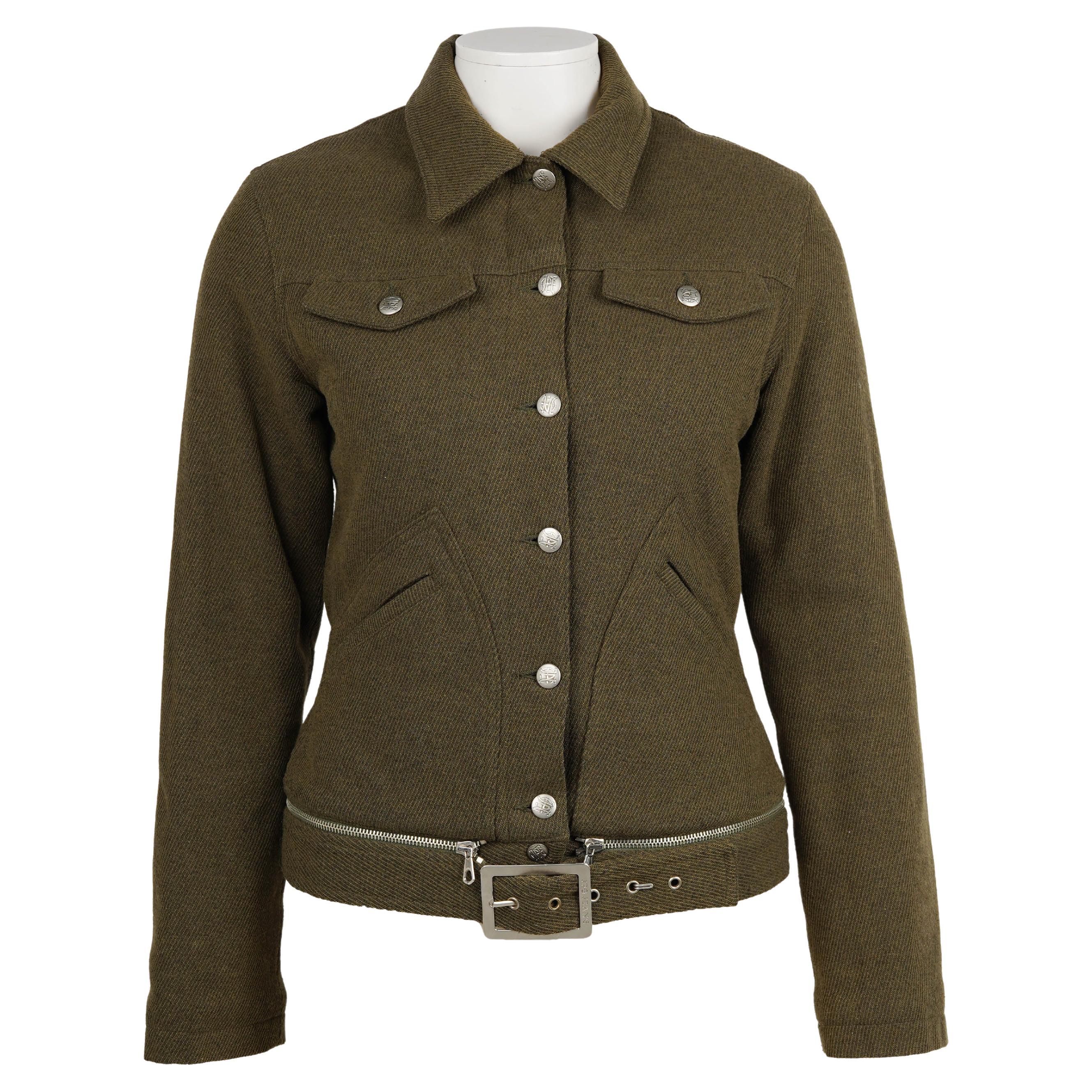 Jean Paul Gaultier JPG Jean’s Olive Wool Moto Jacket, Made in Italy – 1990s