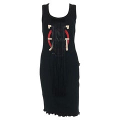 Jean Paul Gaultier JPG Logo Text Symbol Tassel Bodycon Cotton Mini Midi Dress