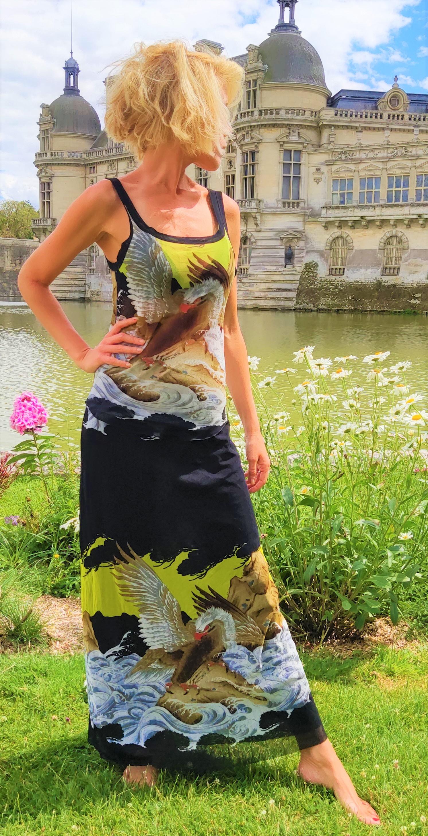 Jean Paul Gaultier JPG Ensemble jupe et haut « Kendall Jenner » à motif aigle doré et soleil Excellent état - En vente à PARIS, FR