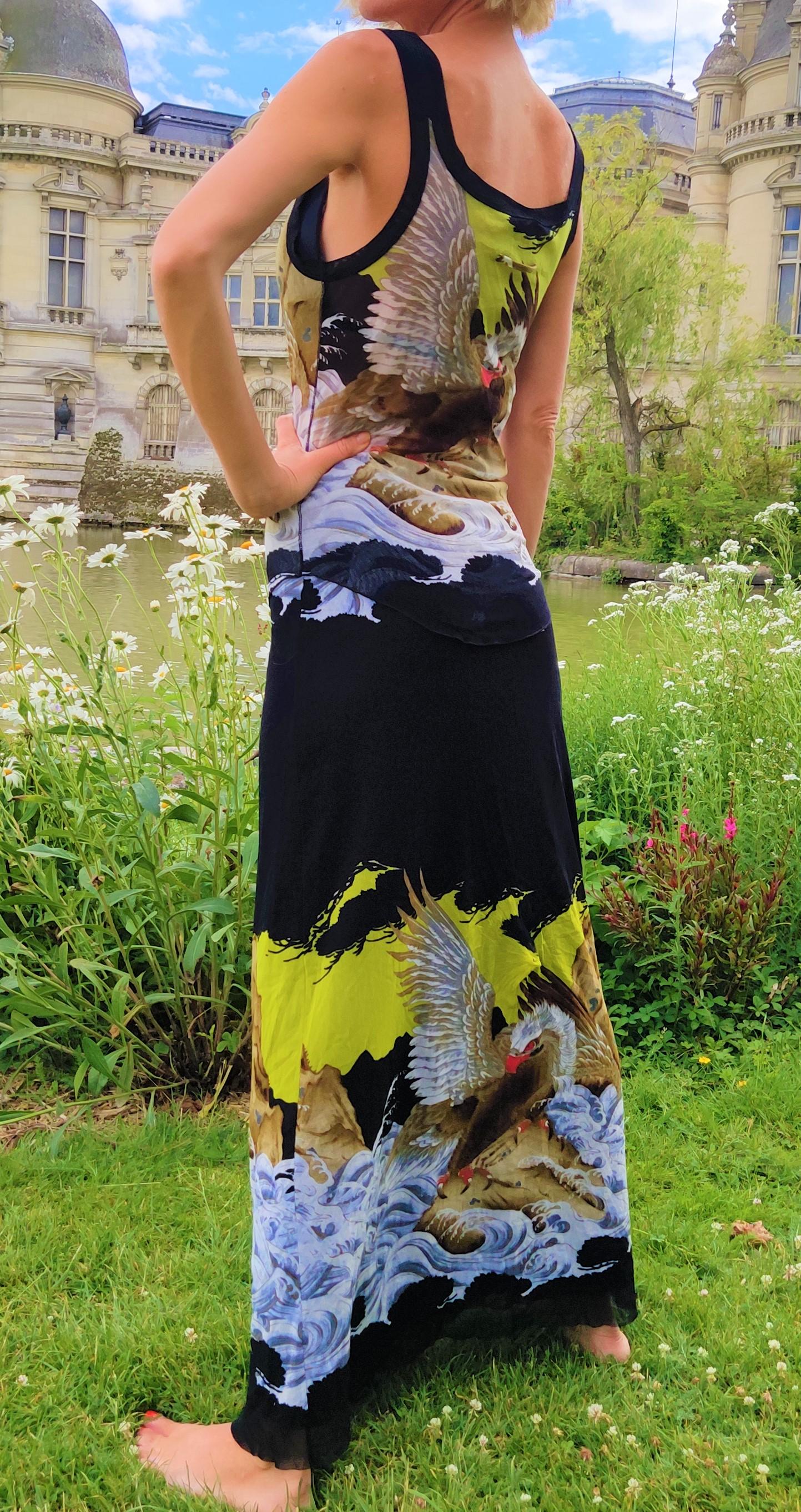 Women's Jean Paul Gaultier JPG Soleil Golden Eagle Hawk Kendall Jenner Skirt Top Set For Sale