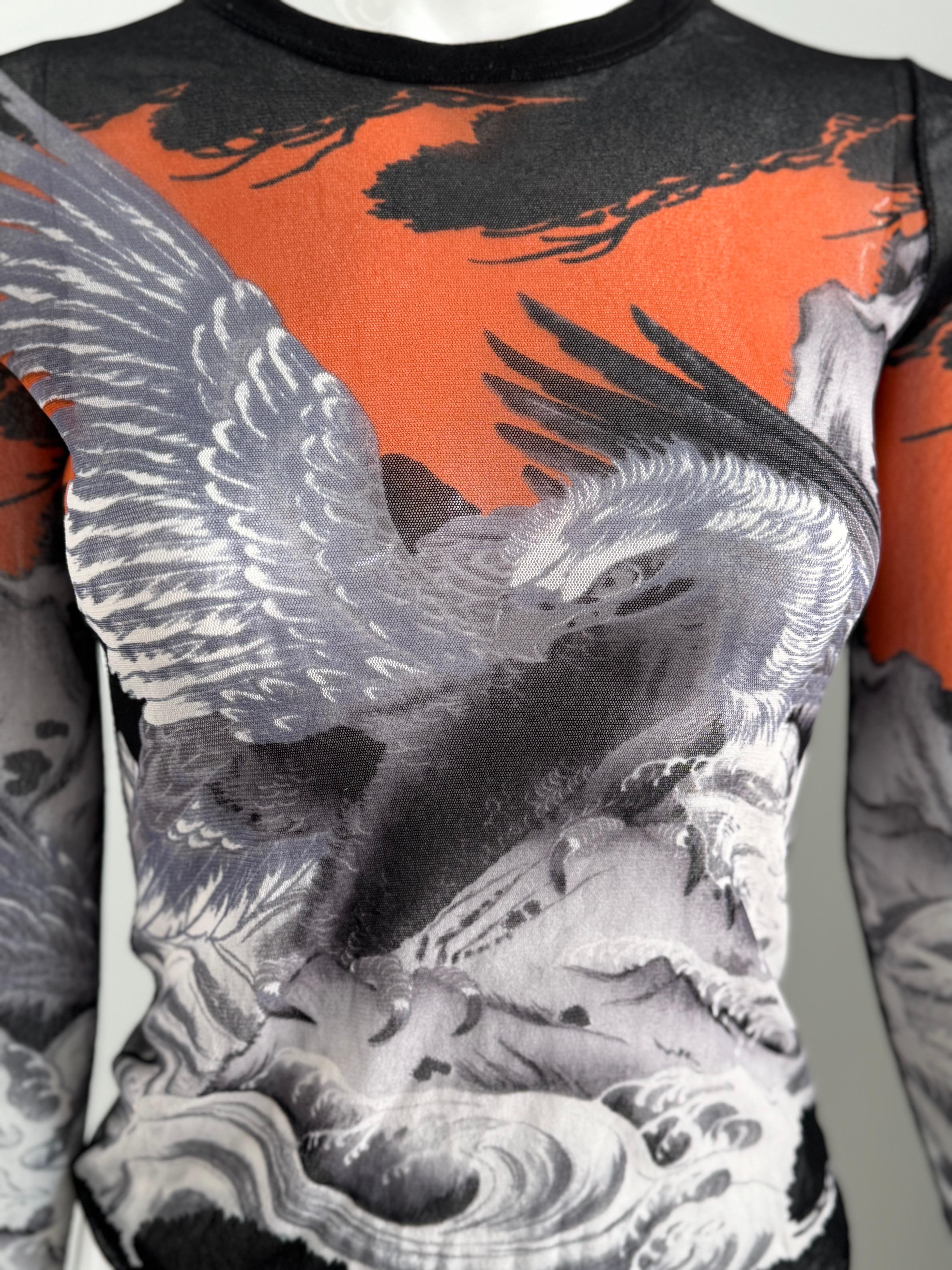 Women's or Men's Jean Paul Gaultier JPG Soleil Mesh Eagle Tatoo Top For Sale