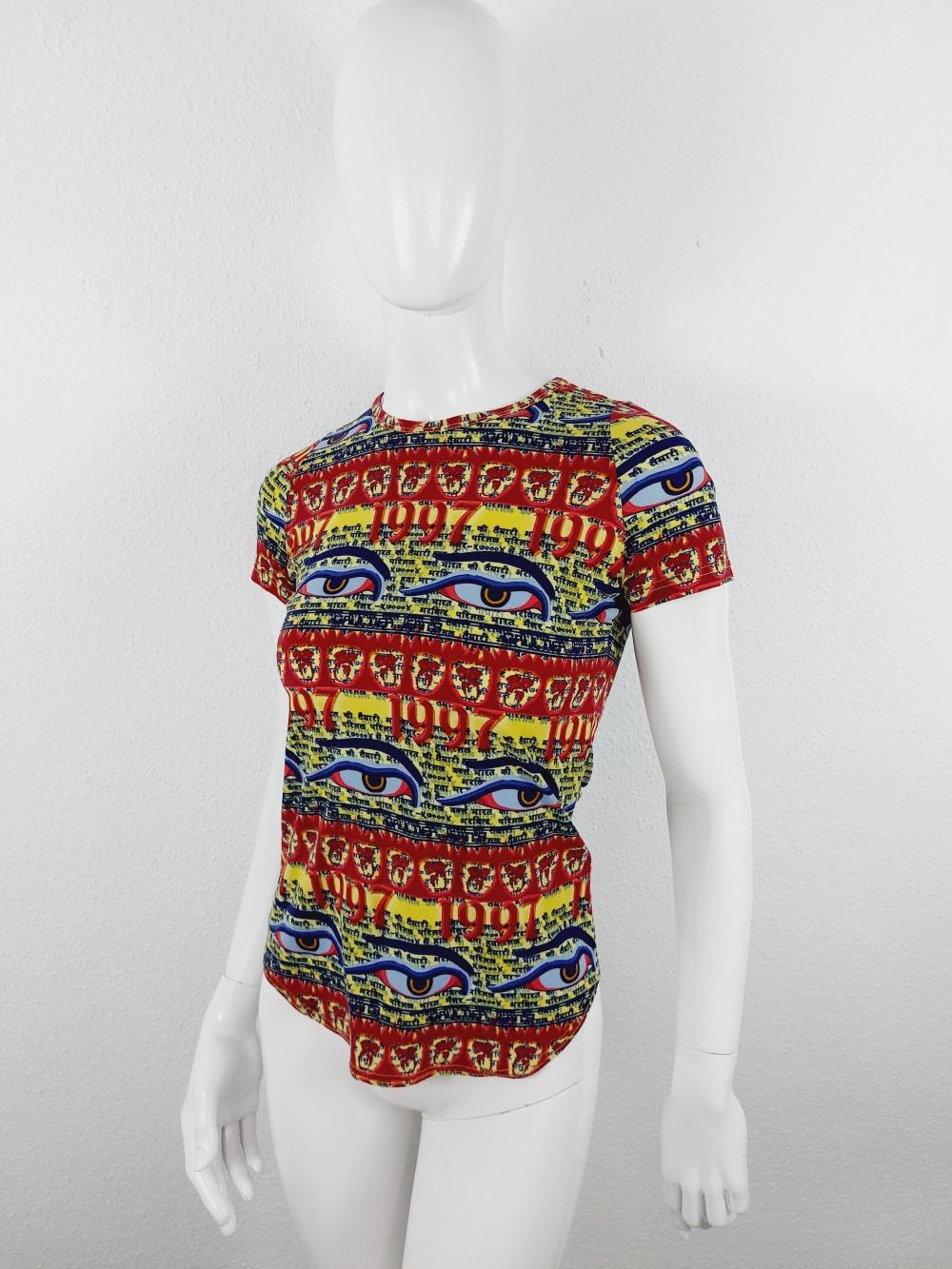Jean Paul Gaultier JPG Tibet Tibet 1997 Buddha Tattoo Eyes Top T-Shirt Tee Excellent état - En vente à PARIS, FR