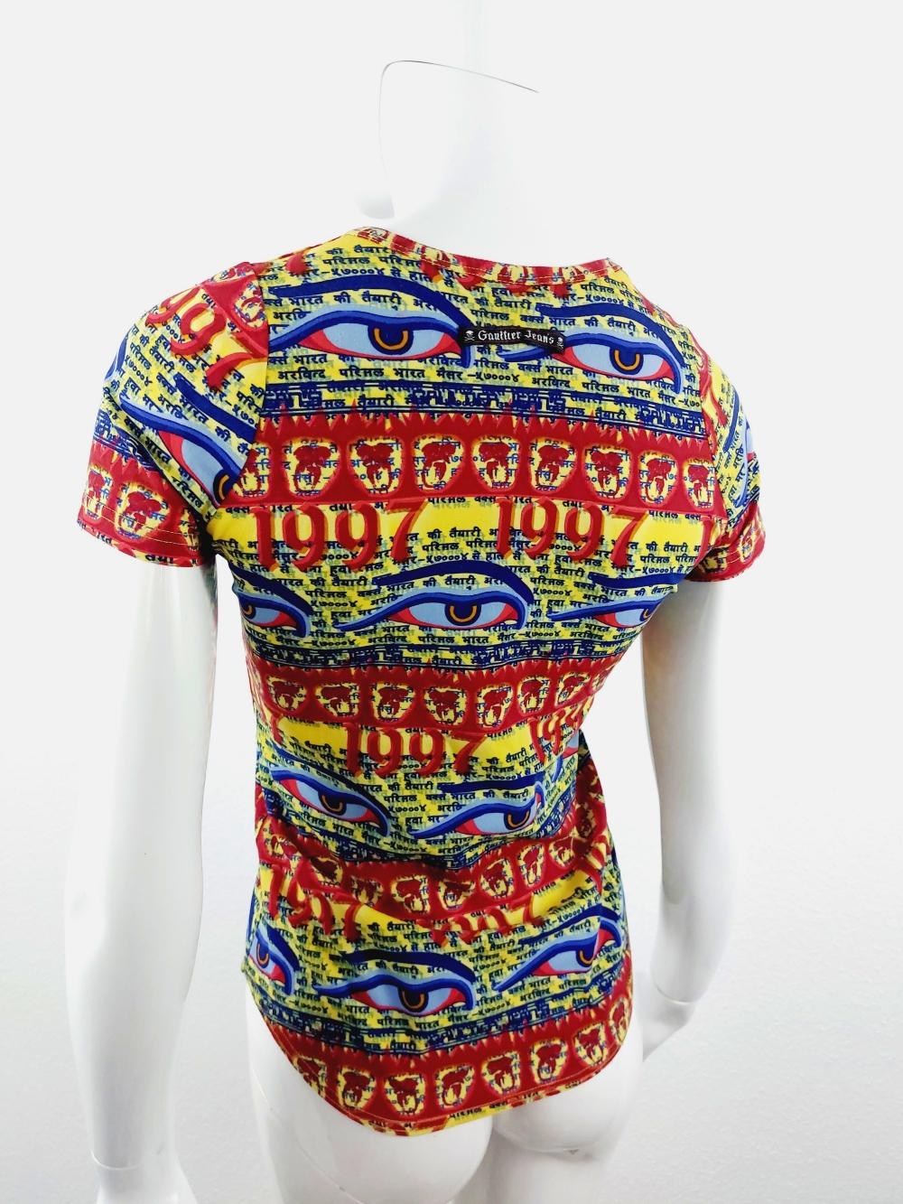 Jean Paul Gaultier JPG Tibet Tibet 1997 Buddha Tattoo Eyes Top T-Shirt Tee en vente 1