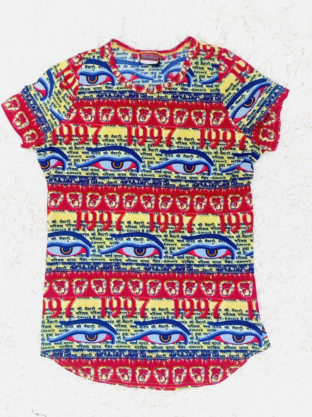 Jean Paul Gaultier JPG Tibet Tibet 1997 Buddha Tattoo Eyes Top T-Shirt Tee en vente 2