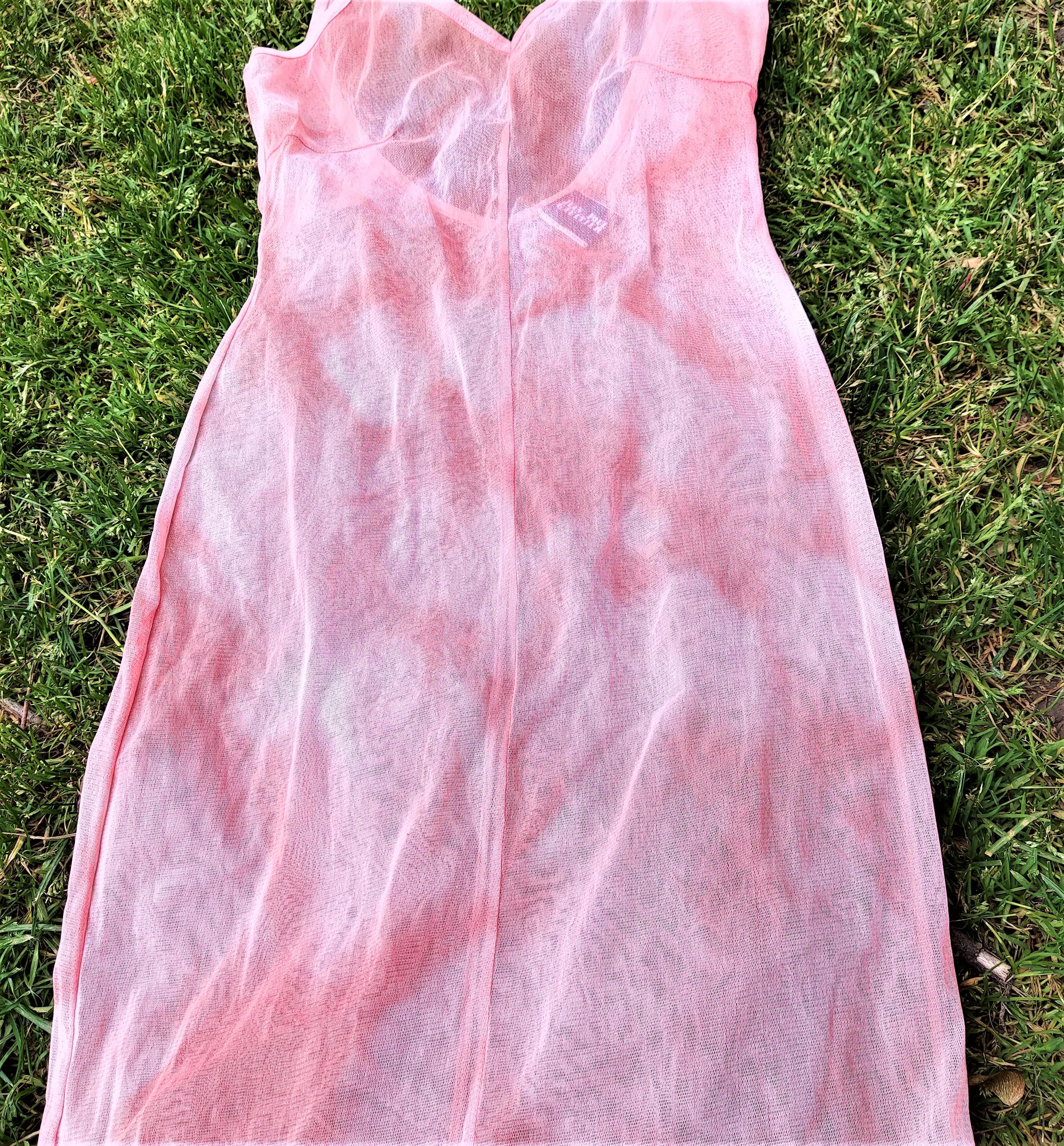 Orange Jean Paul Gaultier JPG Vintage Pink Peach Rose Mesh Transparent Top Maxi Dress