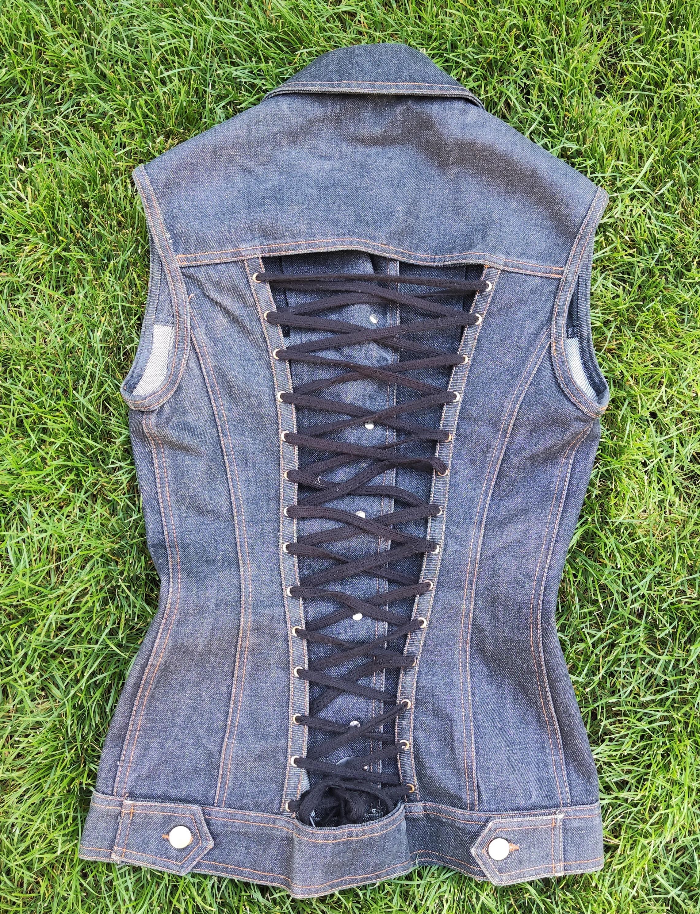 Jean Paul Gaultier Jumior Jeans Lace Up Coset Denim Optical Illusion  Vest Top For Sale 2