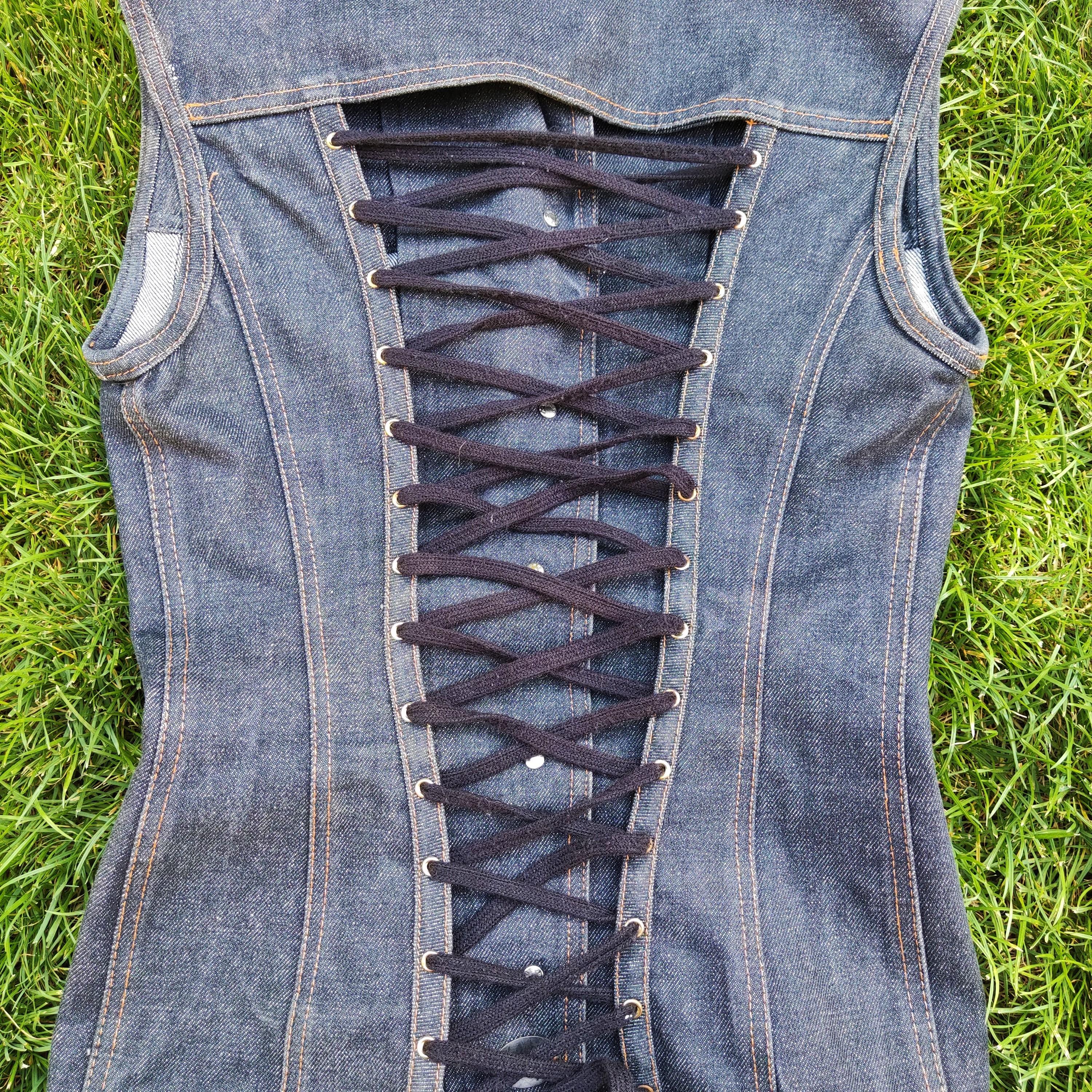 Jean Paul Gaultier Jumior Jeans Lace Up Coset Denim Optical Illusion  Vest Top For Sale 4