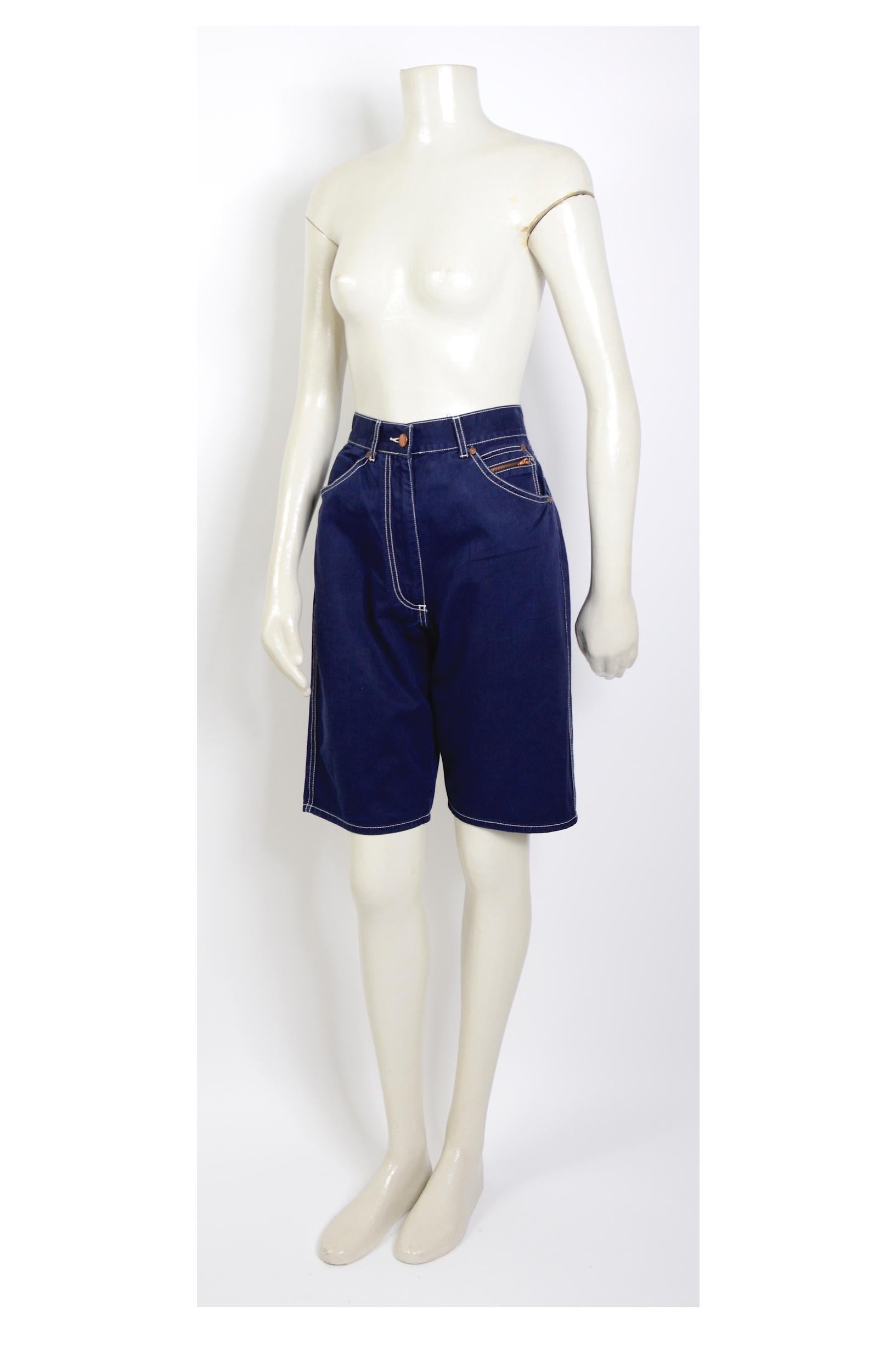 Jean Paul Gaultier Junior 1980er Jahre Vintage Blaue Jeans aus Baumwolle im Bermudaschliff (Schwarz) im Angebot