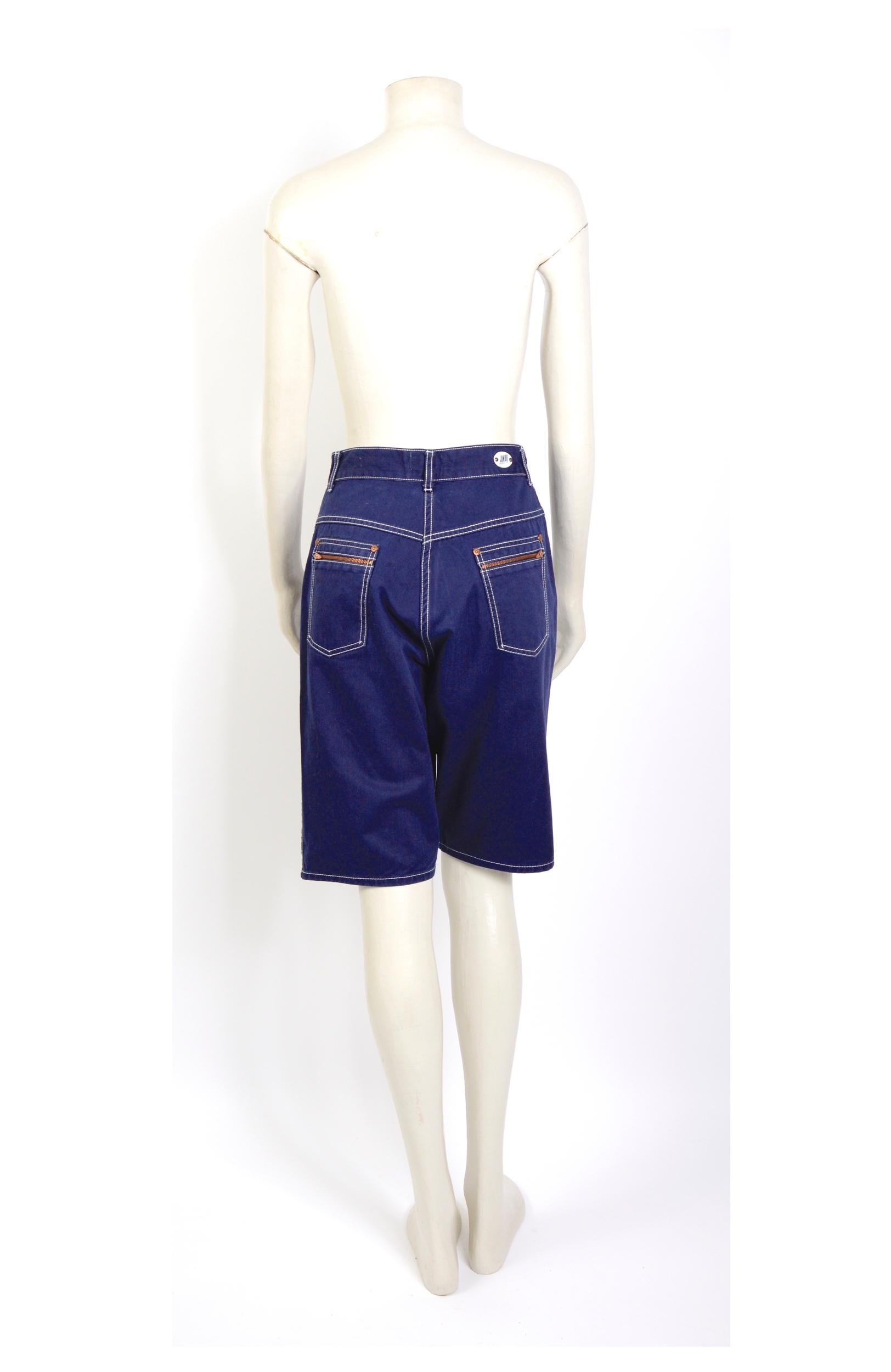 Jean Paul Gaultier Junior 1980er Jahre Vintage Blaue Jeans aus Baumwolle im Bermudaschliff im Zustand „Gut“ im Angebot in Antwerp, BE