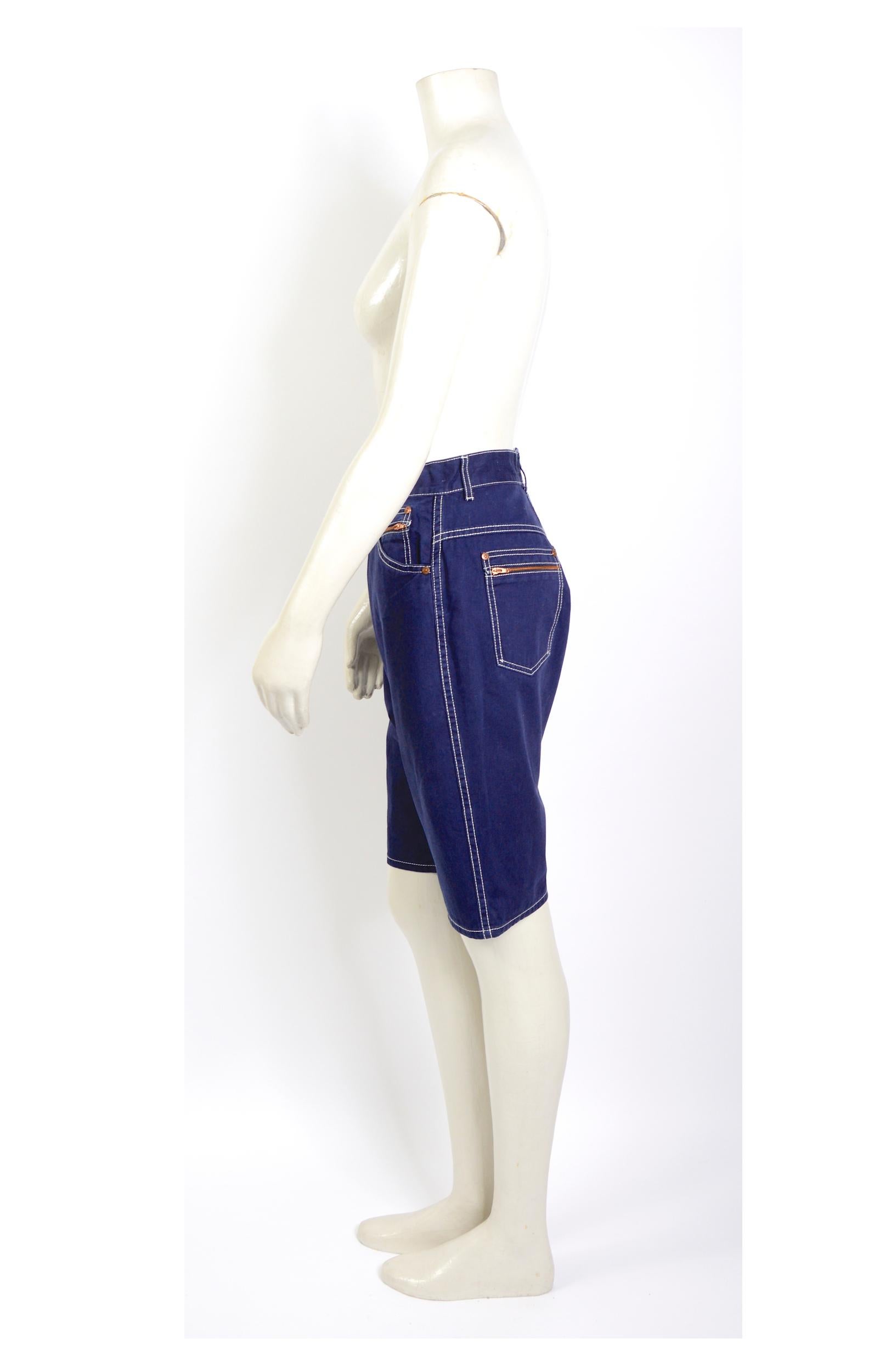 Jean Paul Gaultier Junior 1980er Jahre Vintage Blaue Jeans aus Baumwolle im Bermudaschliff Damen im Angebot