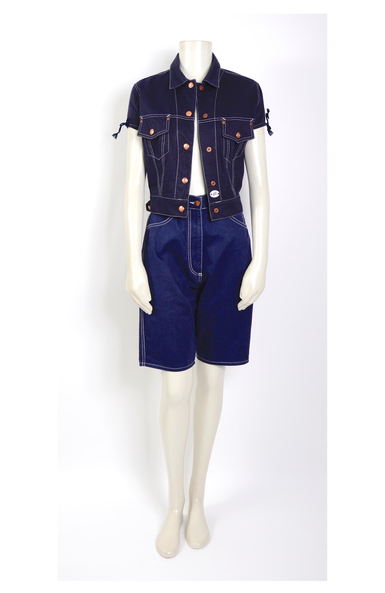 Women's Jean Paul Gaultier junior 1980s vintage jeans short sleeves jacket For Sale