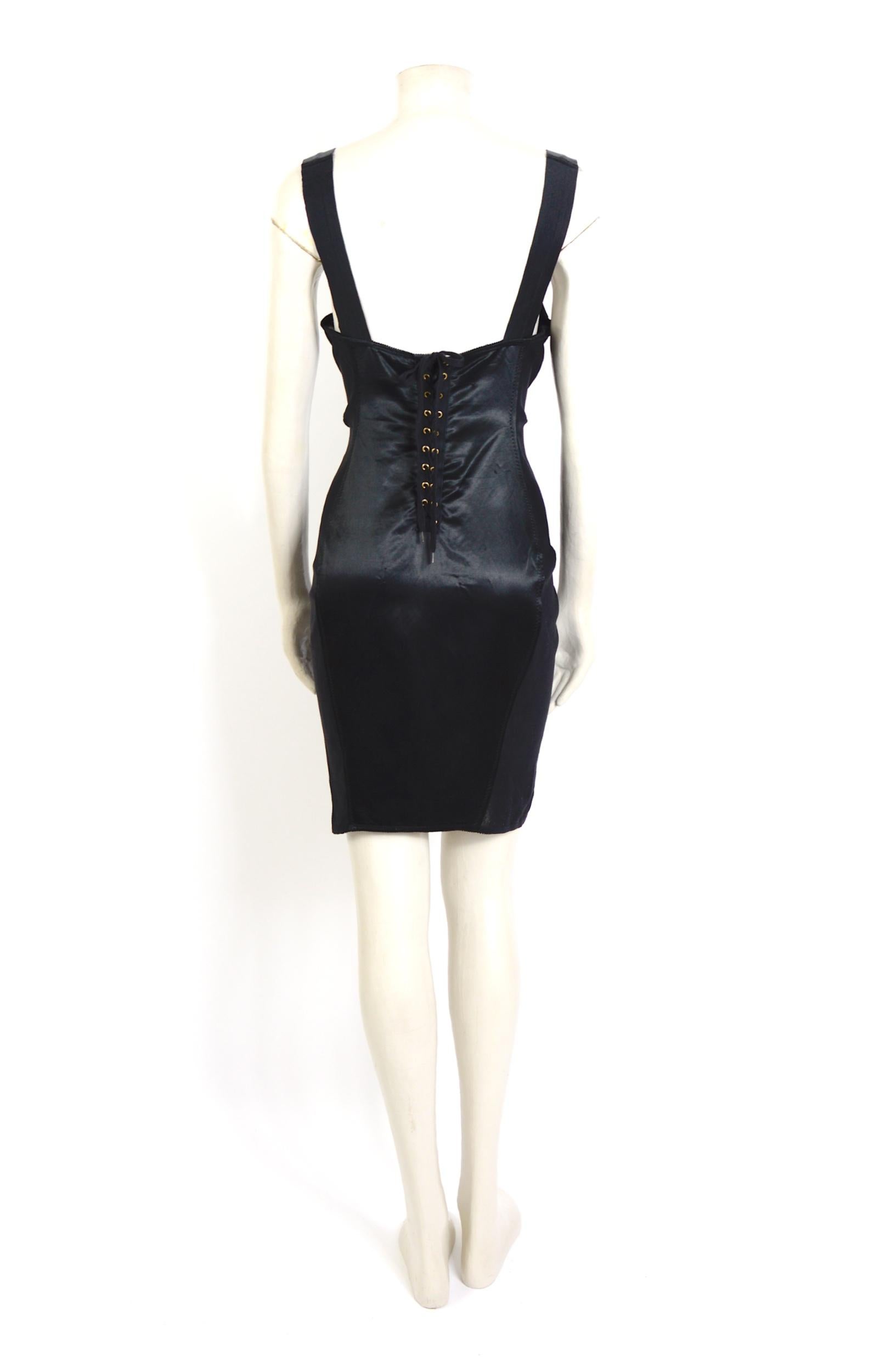 Black Jean-Paul Gaultier junior 1989 iconic black cone corset bodycon dress