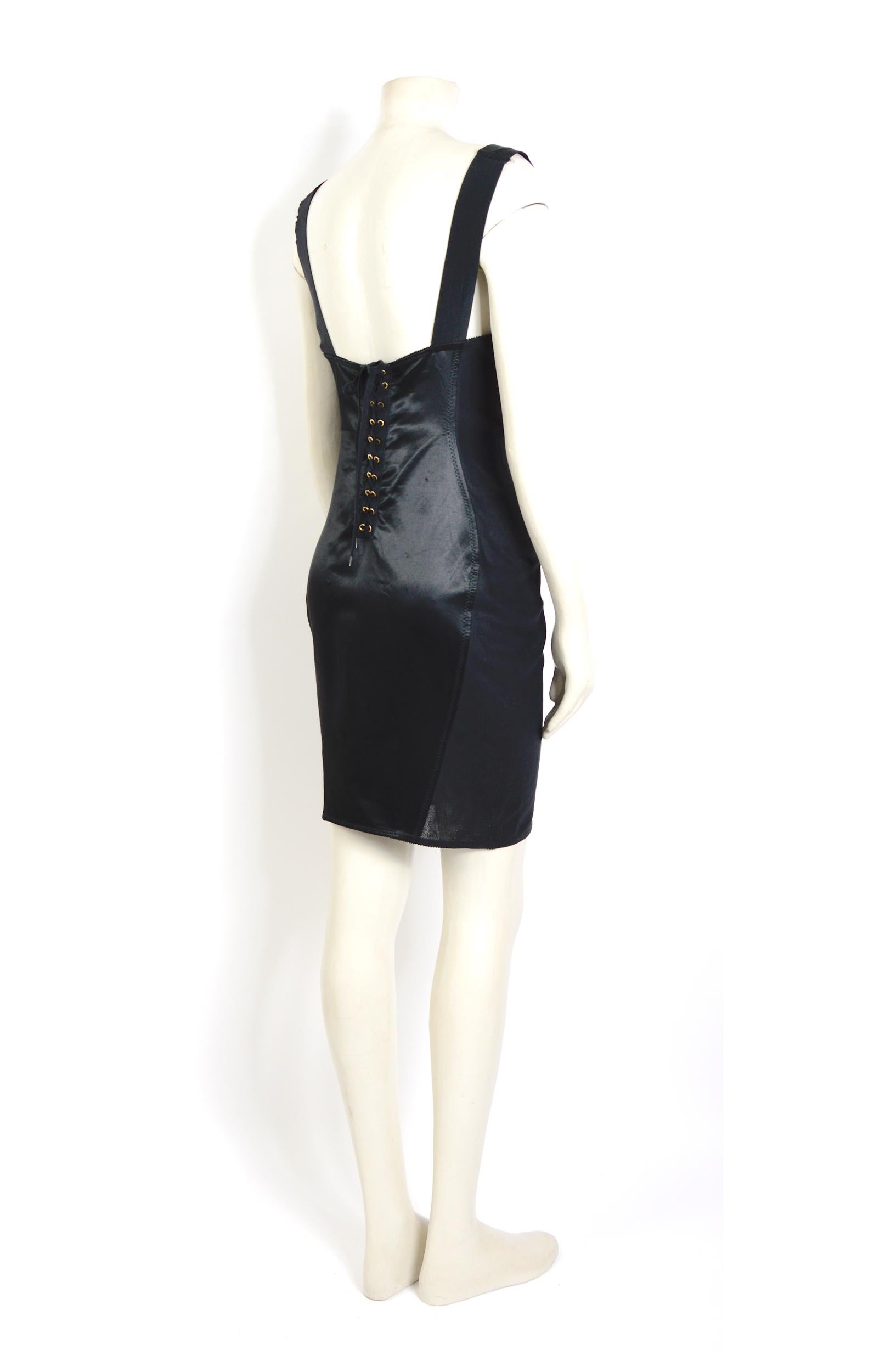Jean-Paul Gaultier junior 1989 iconic black cone corset bodycon dress In Good Condition In Antwerpen, Vlaams Gewest