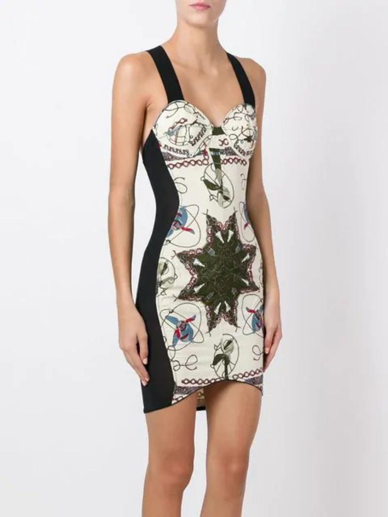 JEAN PAUL GAULTIER Junior VINTAGE Bird Tropical Feather Mandala Electrical Print Bodycon Bustier Rare Collector  Pencil Dress 

Black and cream electrical print bodycon dress from Jean Paul Gaultier Pre-Owned featuring a halter neck, a sleeveless