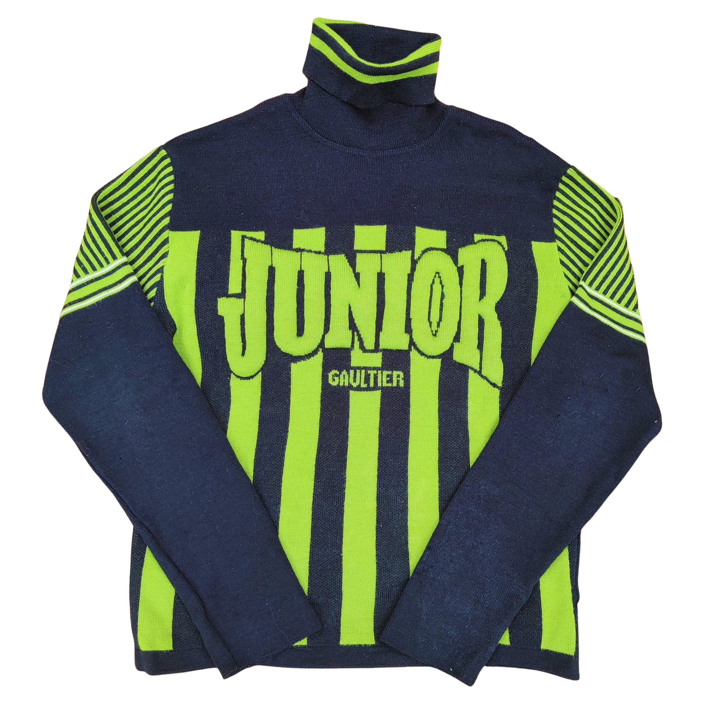 Jean Paul Gaultier Junior Logo Text Striped Vintage 1994 Sweater Pullover For Sale