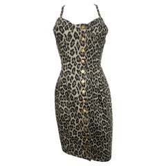 Jean Paul Gaultier Junior Spring 1989 Leopard Print Lace Up Back Denim Dress