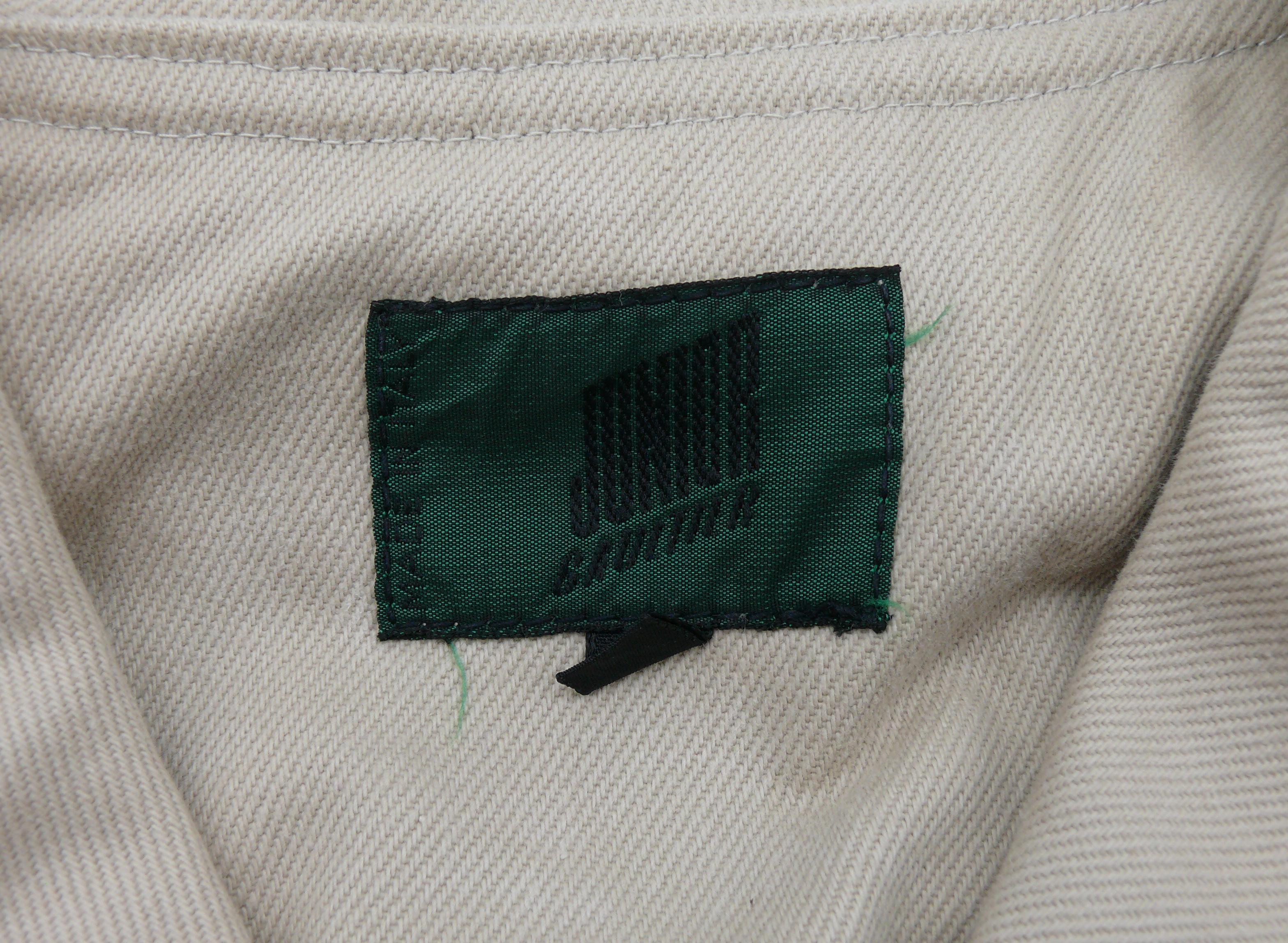 Women's or Men's JEAN PAUL GAULTIER Junior Vintage Beige Denim Lace Back Peplum Jacket Size 46 For Sale