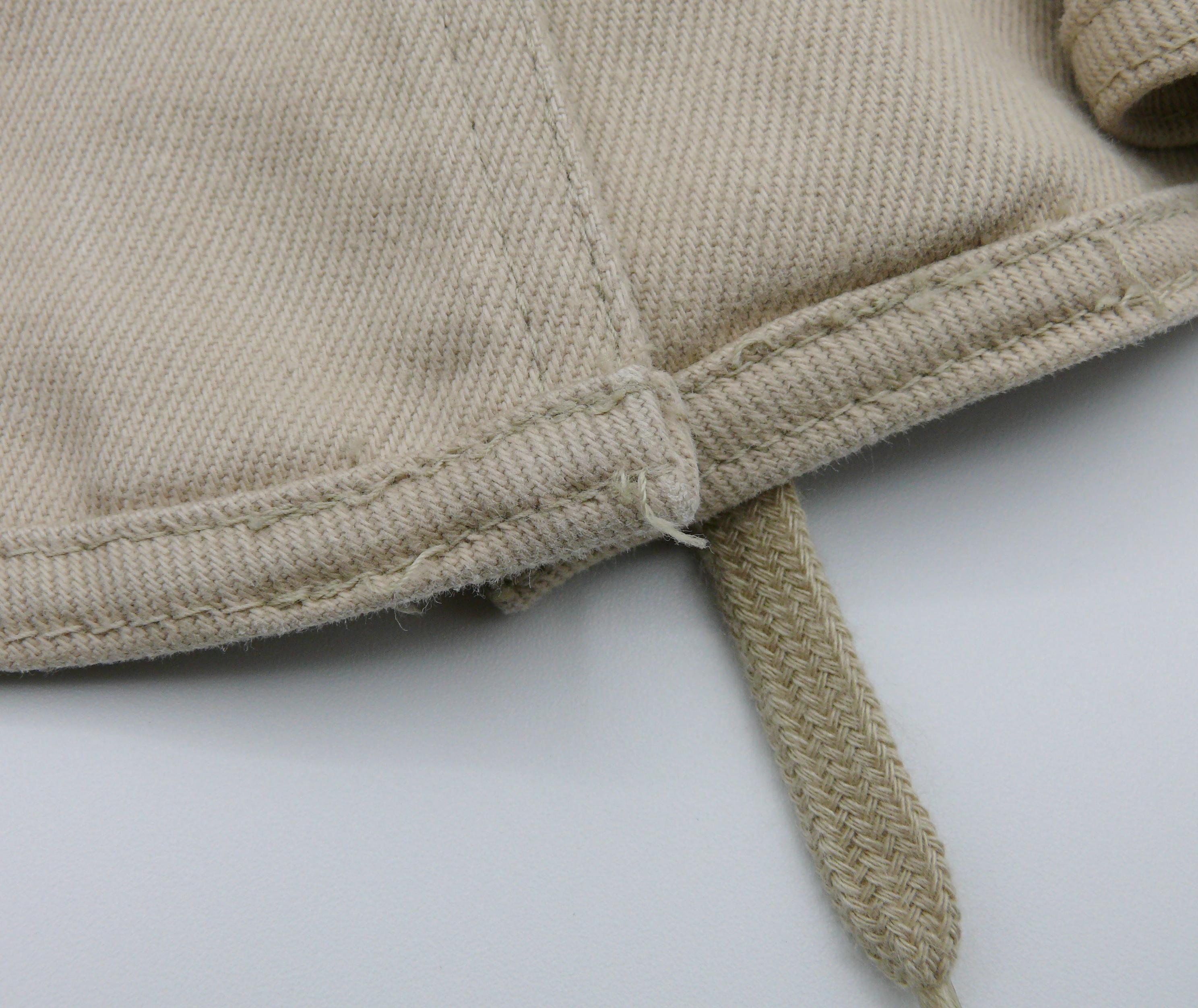 JEAN PAUL GAULTIER Junior Vintage Beige Denim Lace Back Peplum Jacket Size 46 For Sale 1