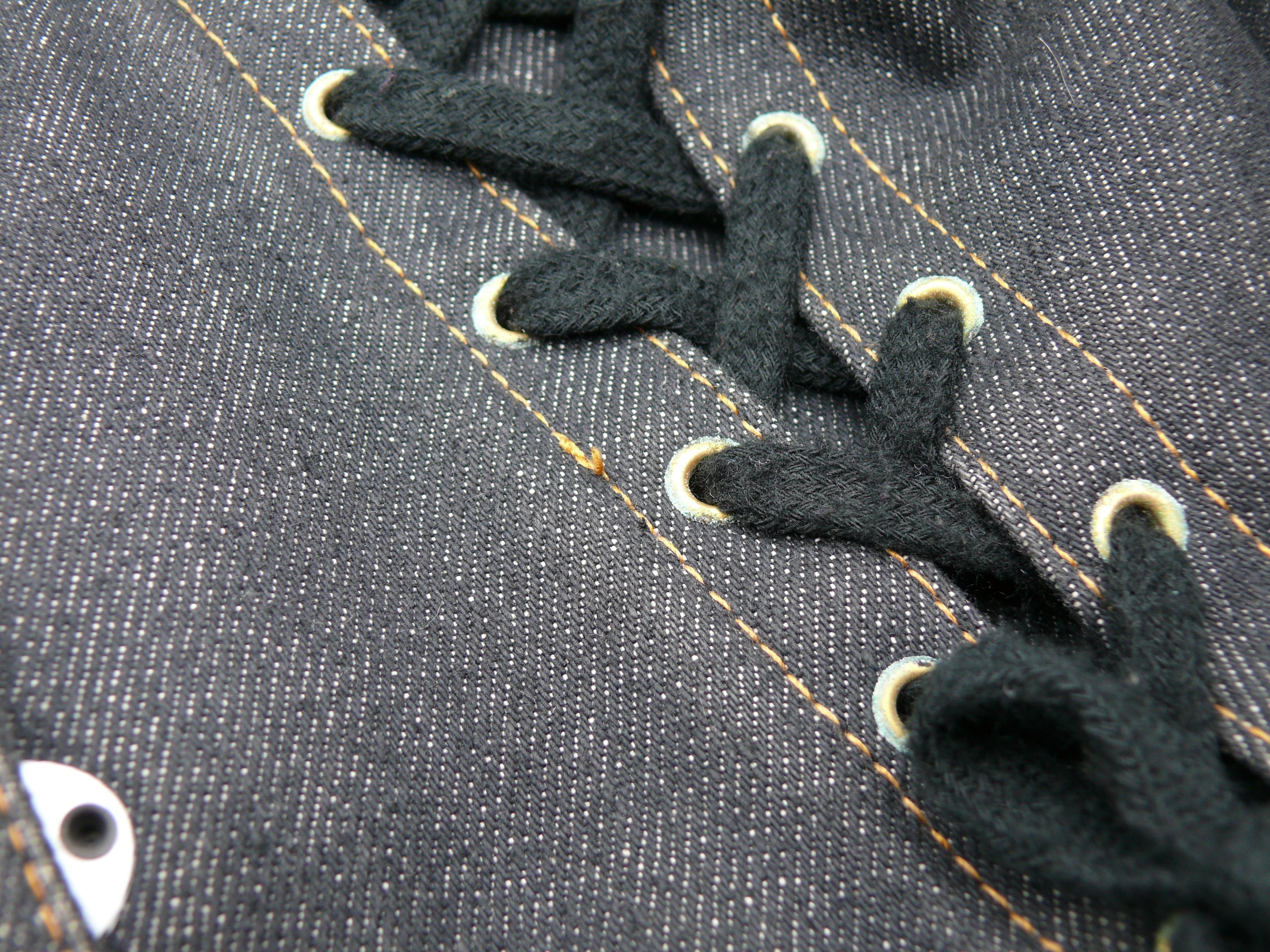 JEAN PAUL GAULTIER Junior Vintage Black Denim Iconic Corset Style Jacket Size 42 For Sale 6