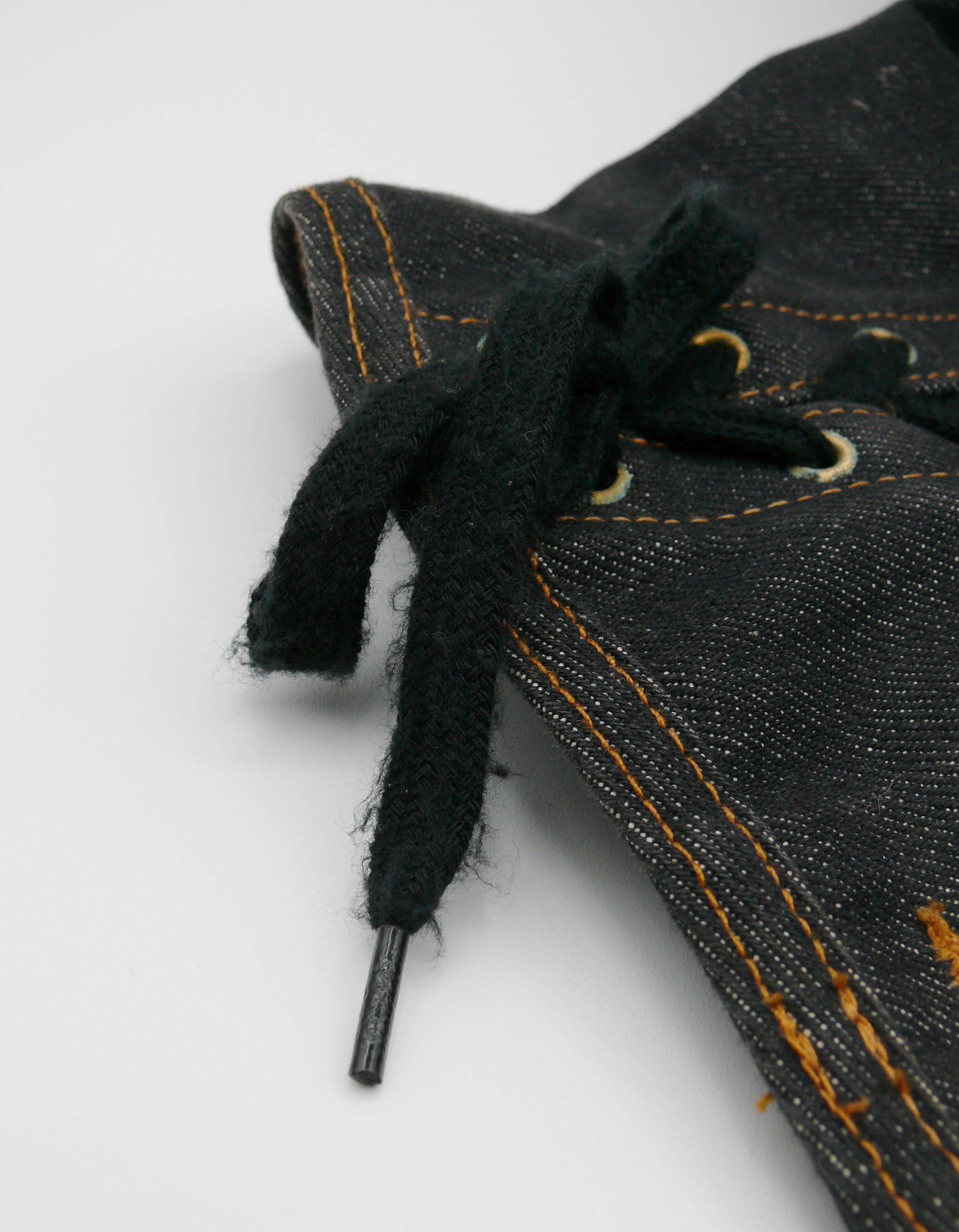 JEAN PAUL GAULTIER Junior Vintage Black Denim Iconic Corset Style Jacket Size 42 For Sale 7