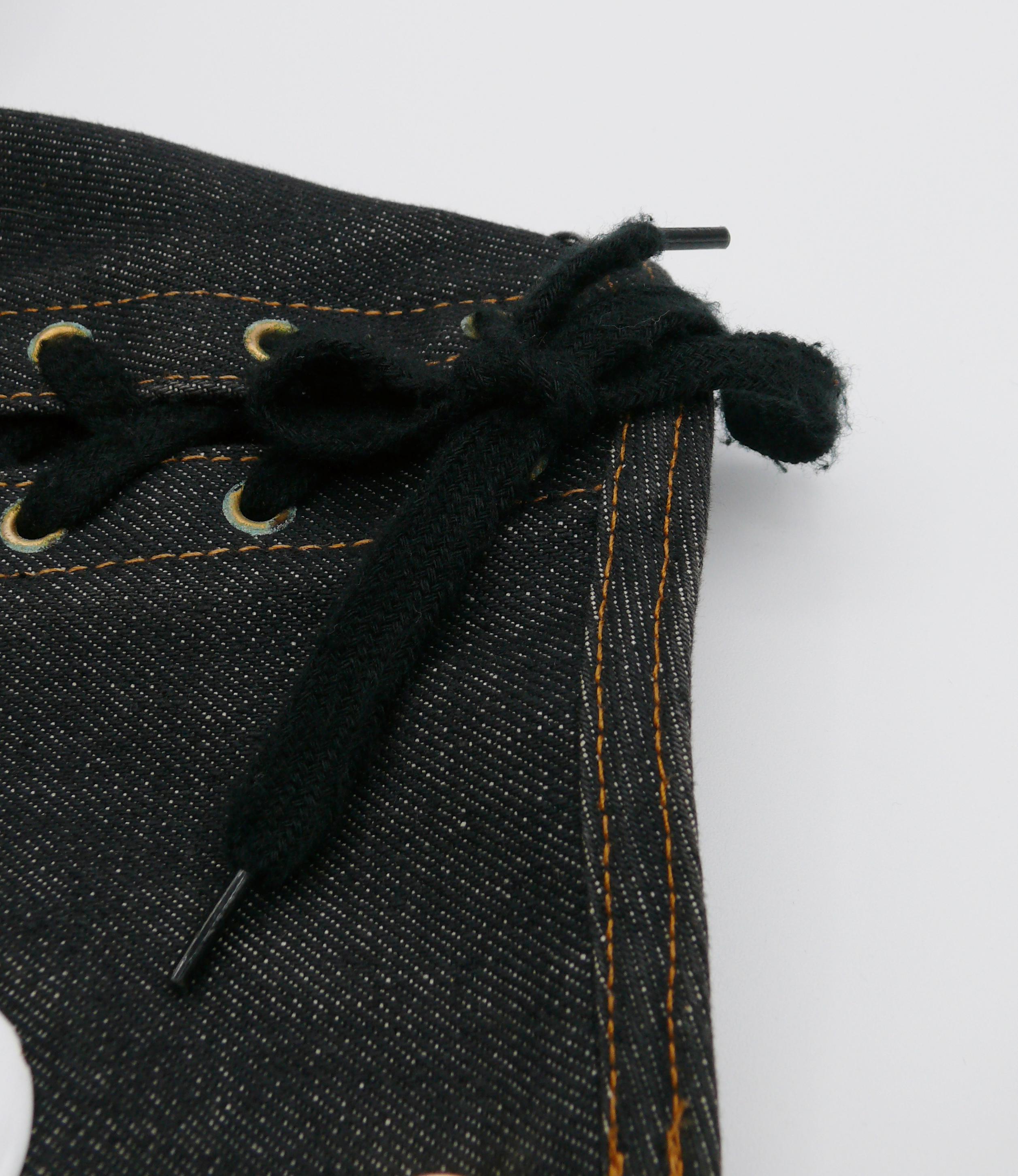 JEAN PAUL GAULTIER Junior Vintage Black Denim Iconic Corset Style Jacket Size 42 For Sale 8