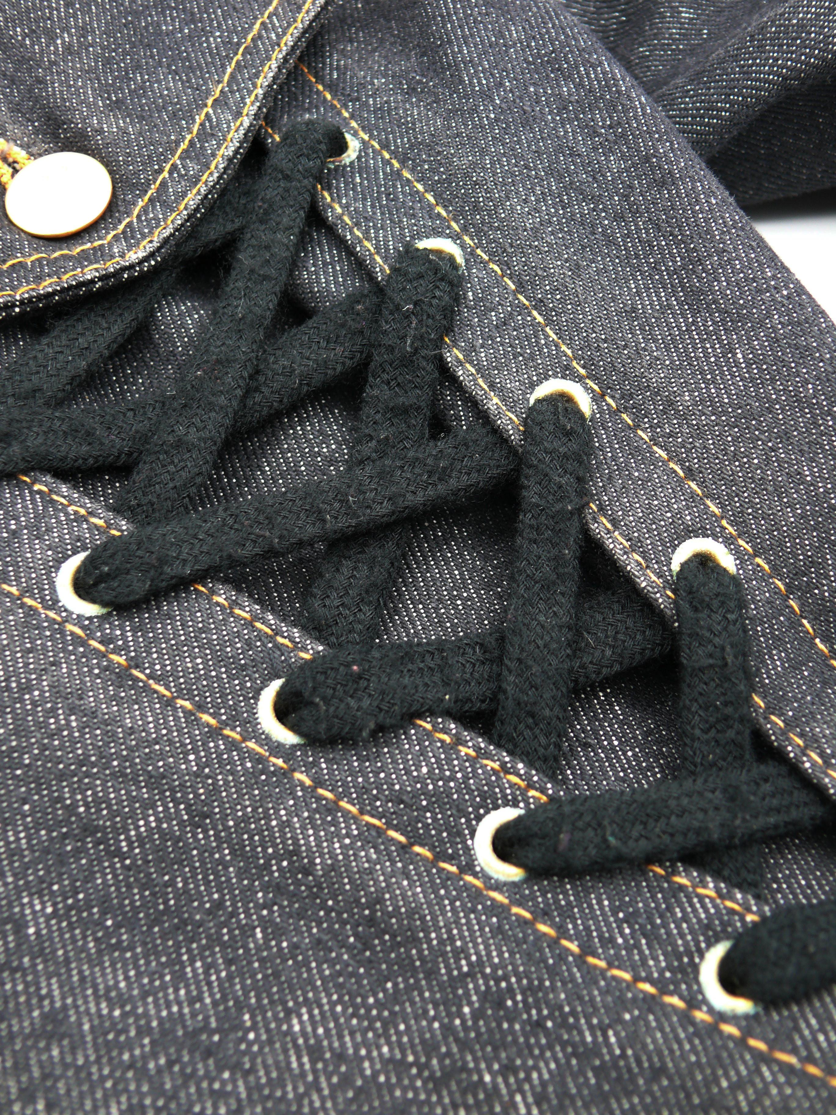 JEAN PAUL GAULTIER Junior Vintage Black Denim Iconic Corset Style Jacket Size 42 For Sale 10