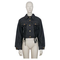 Jean Paul Gaultier Junior, giacca vintage in denim nero, stile corsetto, taglia 42