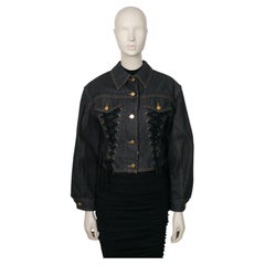 JEAN PAUL GAULTIER Junior Vintage Black Denim Iconic Corset Style Jacket Size 42