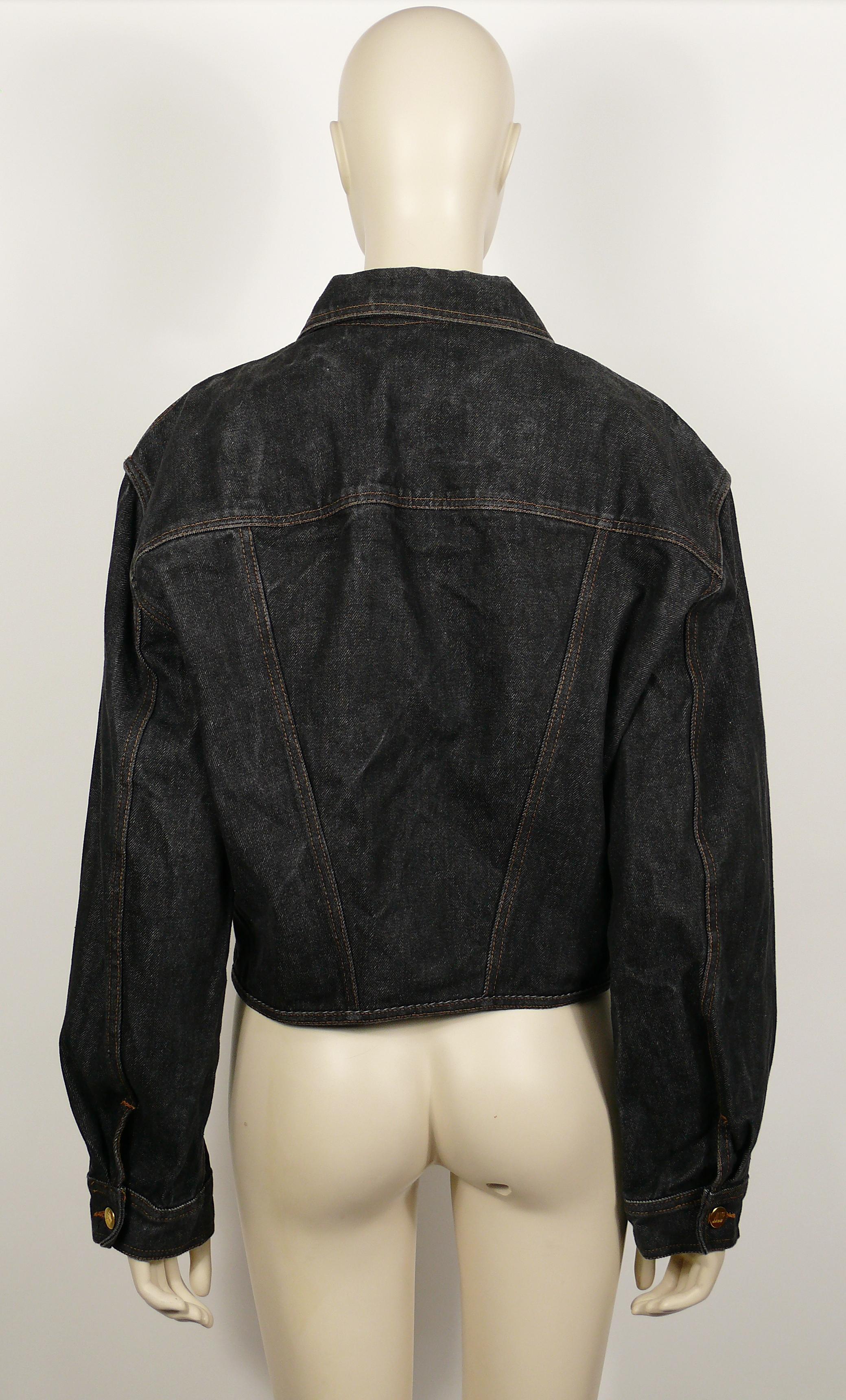 Jean Paul Gaultier Junior Vintage Black Denim Iconic Corset Style Jacket Size 48 For Sale 2